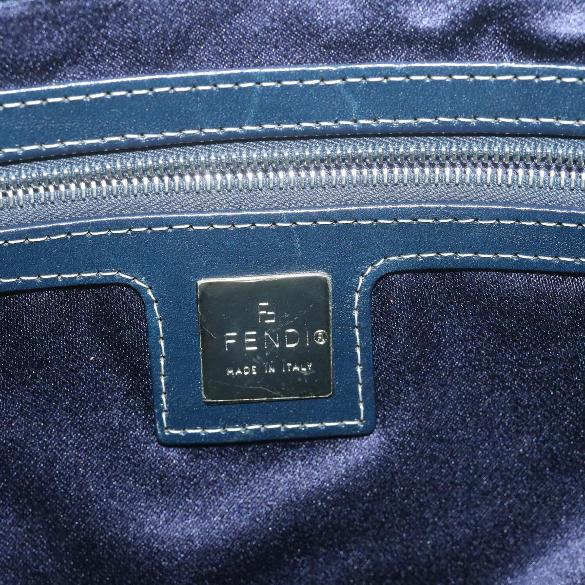 FENDI Zucchino Canvas Mamma Baguette Shoulder Bag Navy yk10215