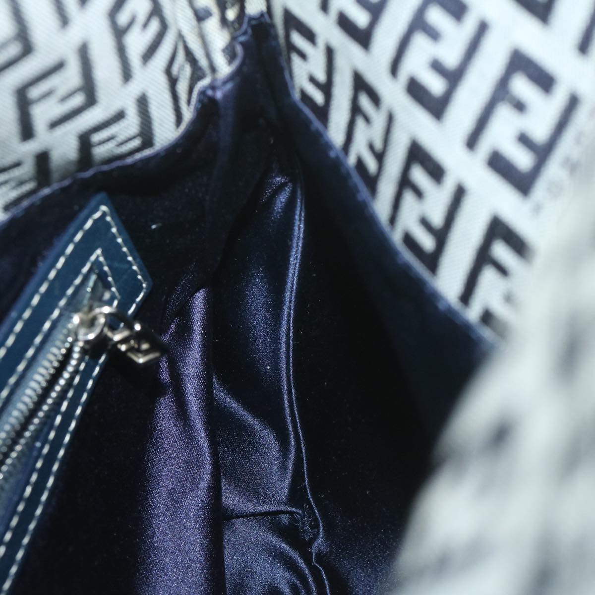 FENDI Zucchino Canvas Mamma Baguette Shoulder Bag Navy yk10215