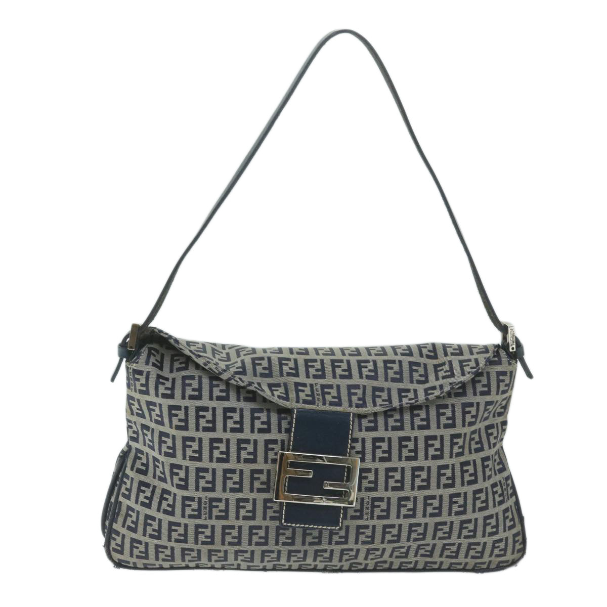 FENDI Zucchino Canvas Mamma Baguette Shoulder Bag Navy yk10215