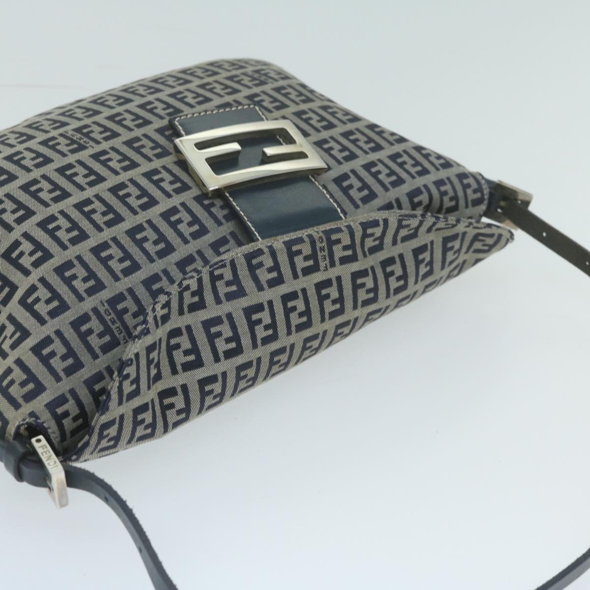 FENDI Zucchino Canvas Mamma Baguette Shoulder Bag Navy yk10215