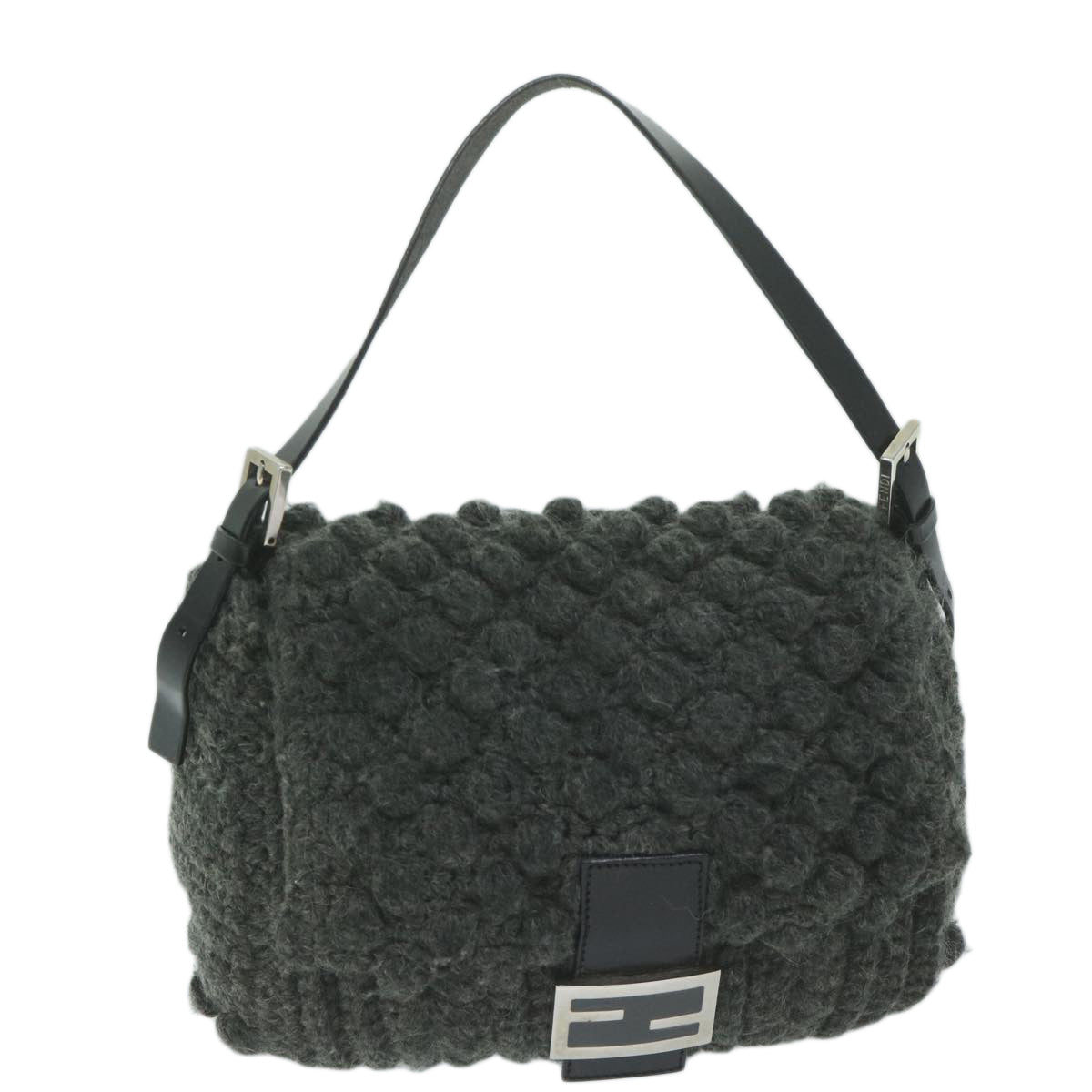 FENDI Mamma Baguette Shoulder Bag Wool Gray yk10246
