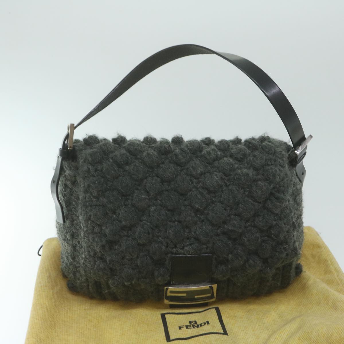 FENDI Mamma Baguette Shoulder Bag Wool Gray yk10246