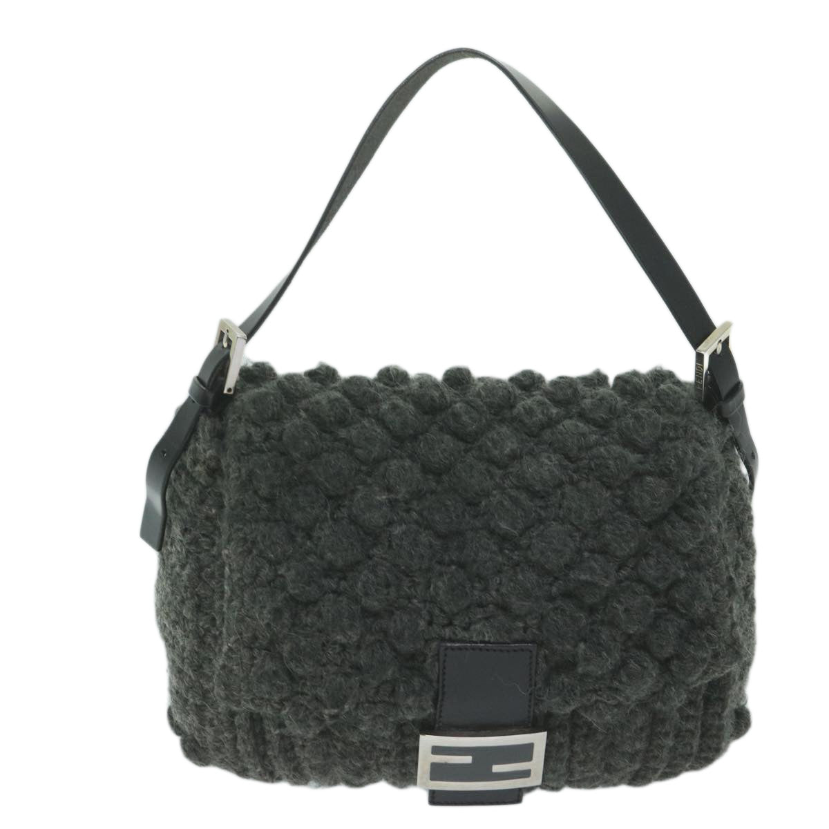 FENDI Mamma Baguette Shoulder Bag Wool Gray yk10246
