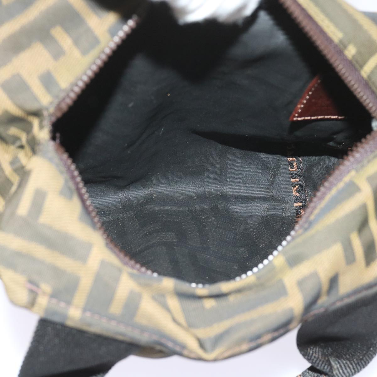 FENDI Zucca Canvas Hand Bag Nylon Brown yk10269