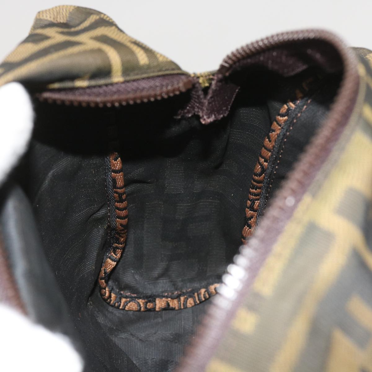 FENDI Zucca Canvas Hand Bag Nylon Brown yk10269