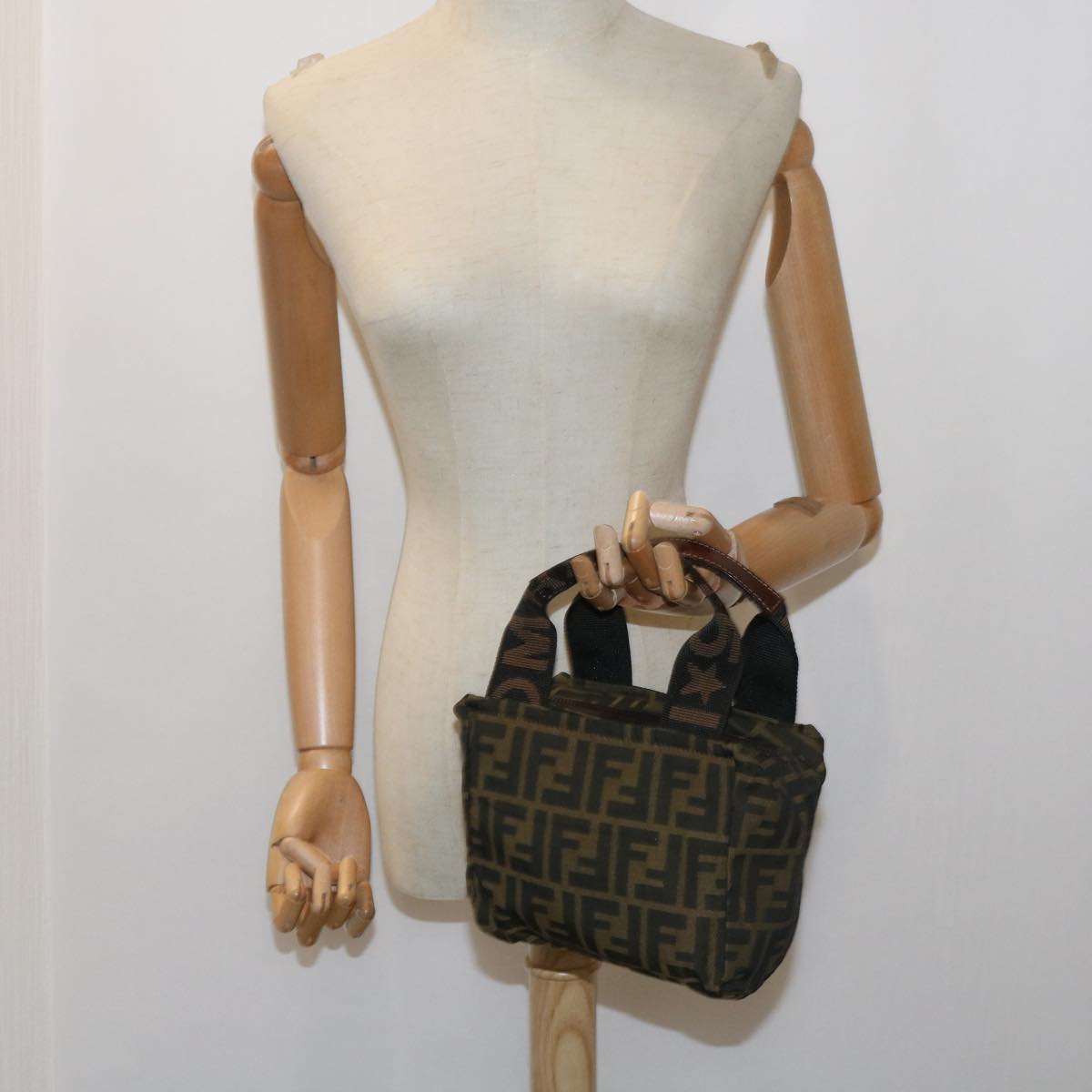 FENDI Zucca Canvas Hand Bag Nylon Brown yk10269