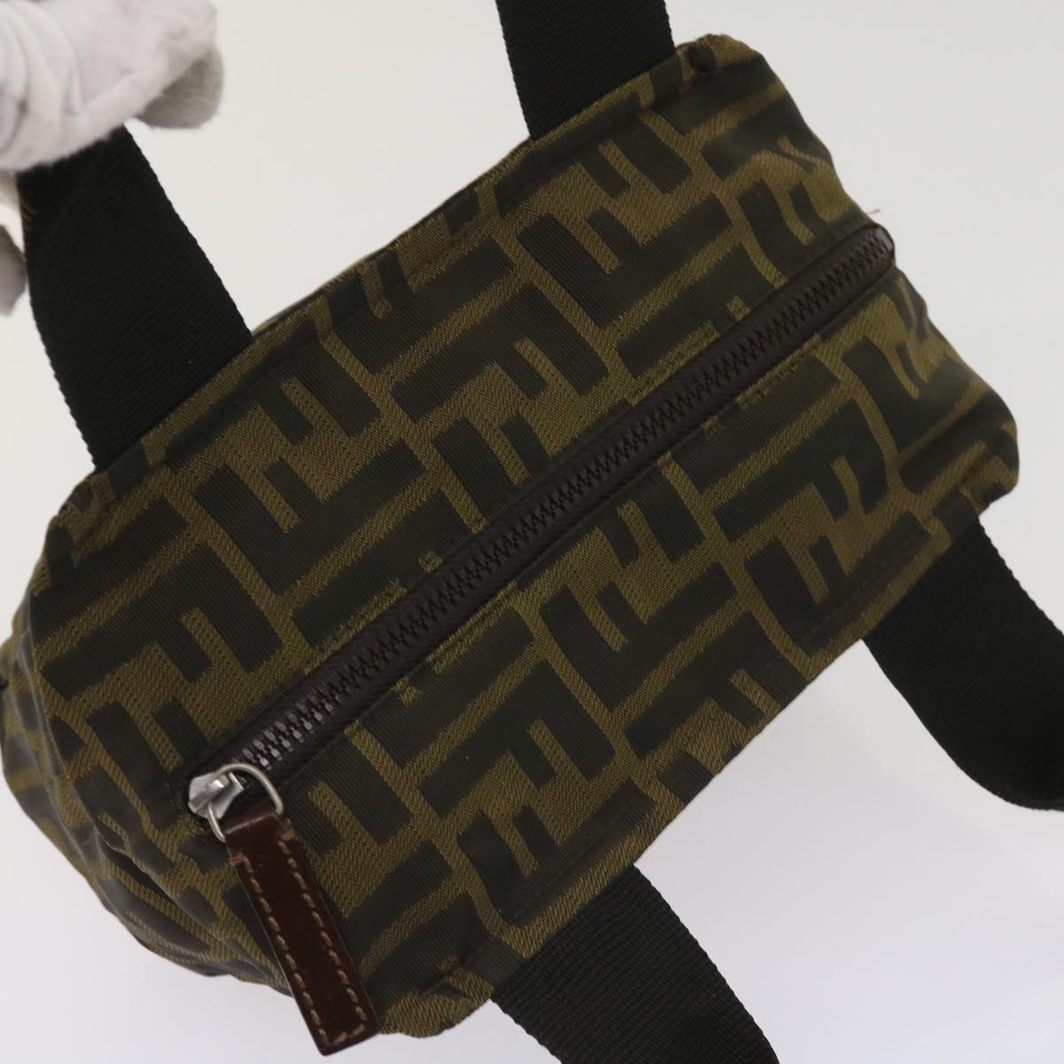 FENDI Zucca Canvas Hand Bag Nylon Brown yk10269