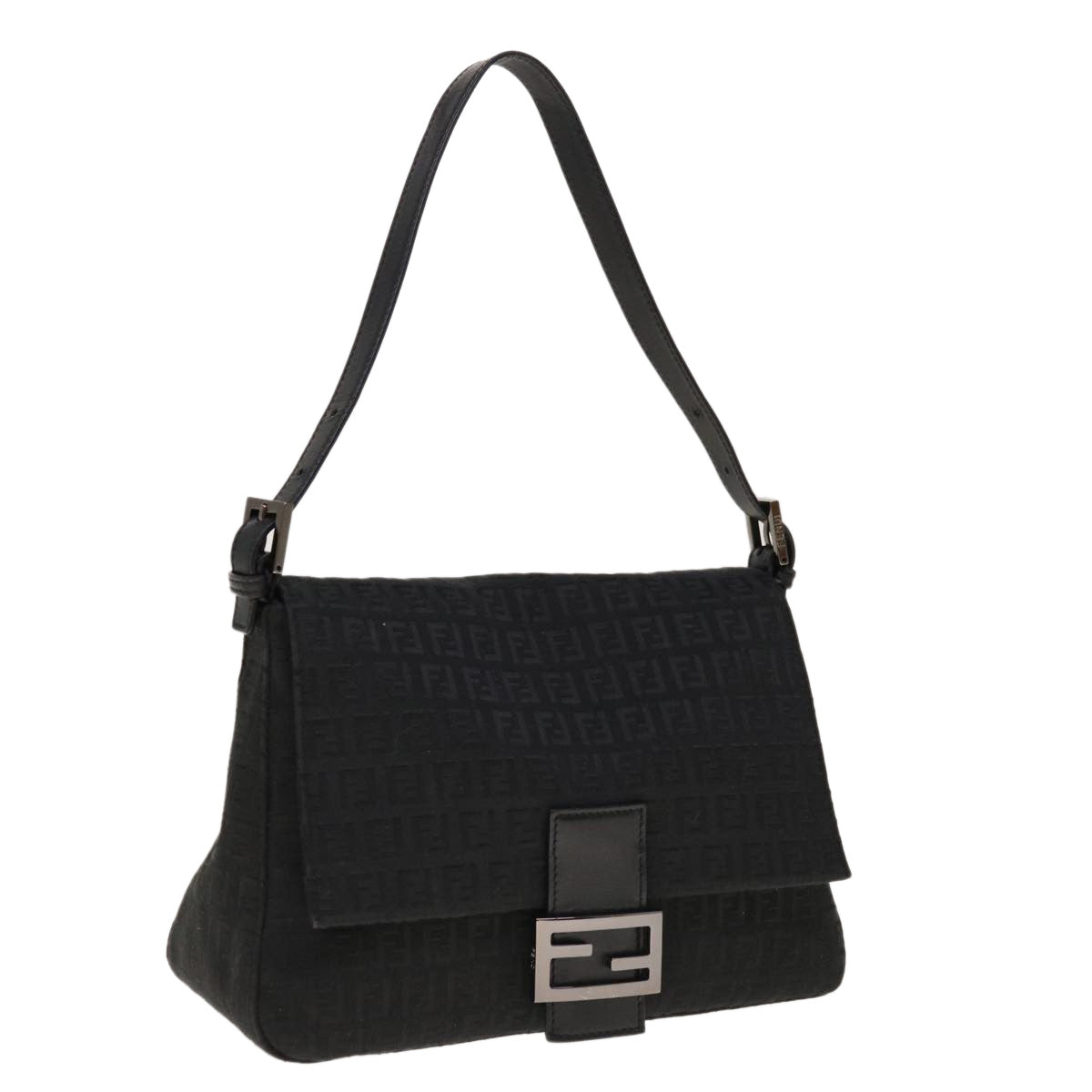 FENDI Zucchino Canvas Mamma Baguette Shoulder Bag Black yk10291