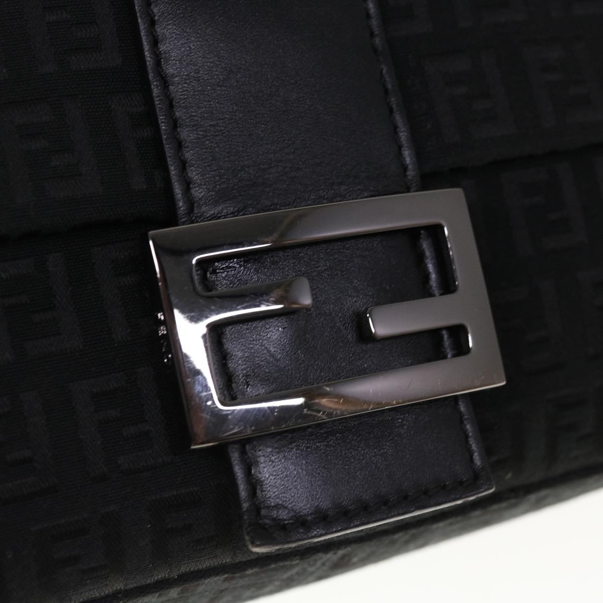 FENDI Zucchino Canvas Mamma Baguette Shoulder Bag Black yk10291