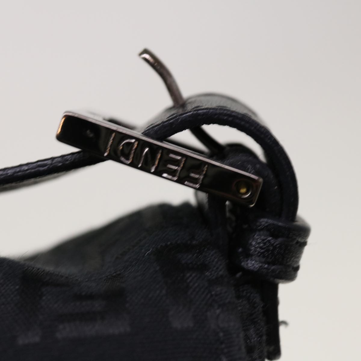 FENDI Zucchino Canvas Mamma Baguette Shoulder Bag Black yk10291