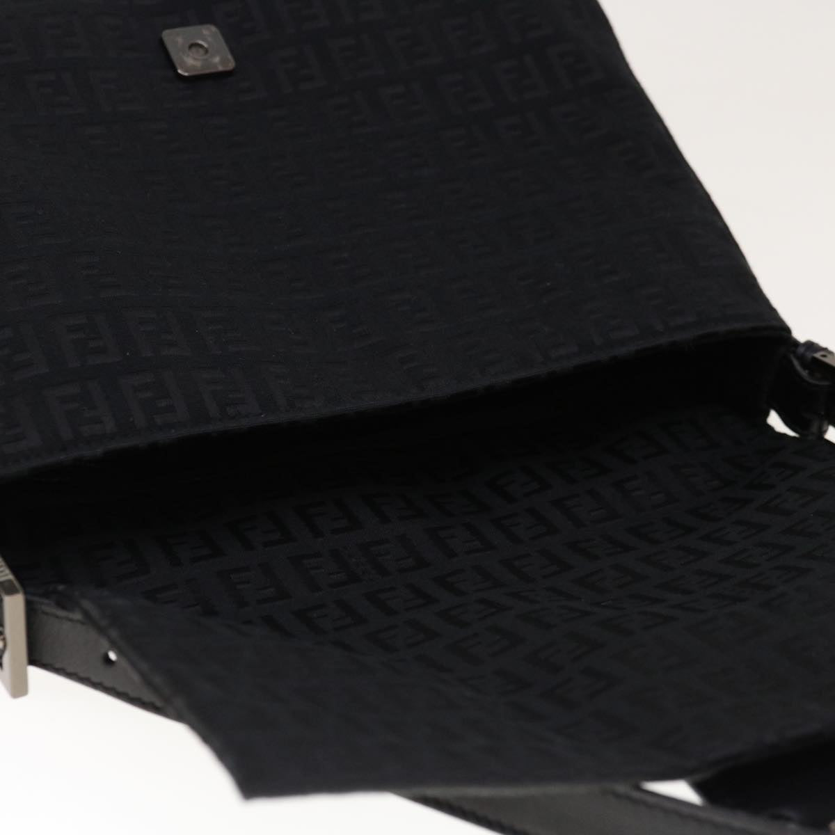 FENDI Zucchino Canvas Mamma Baguette Shoulder Bag Black yk10291