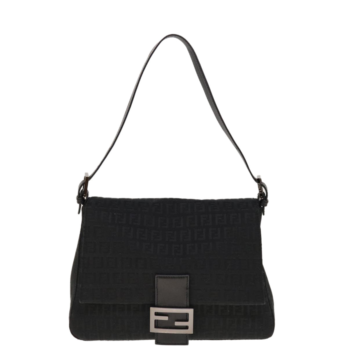 FENDI Zucchino Canvas Mamma Baguette Shoulder Bag Black yk10291