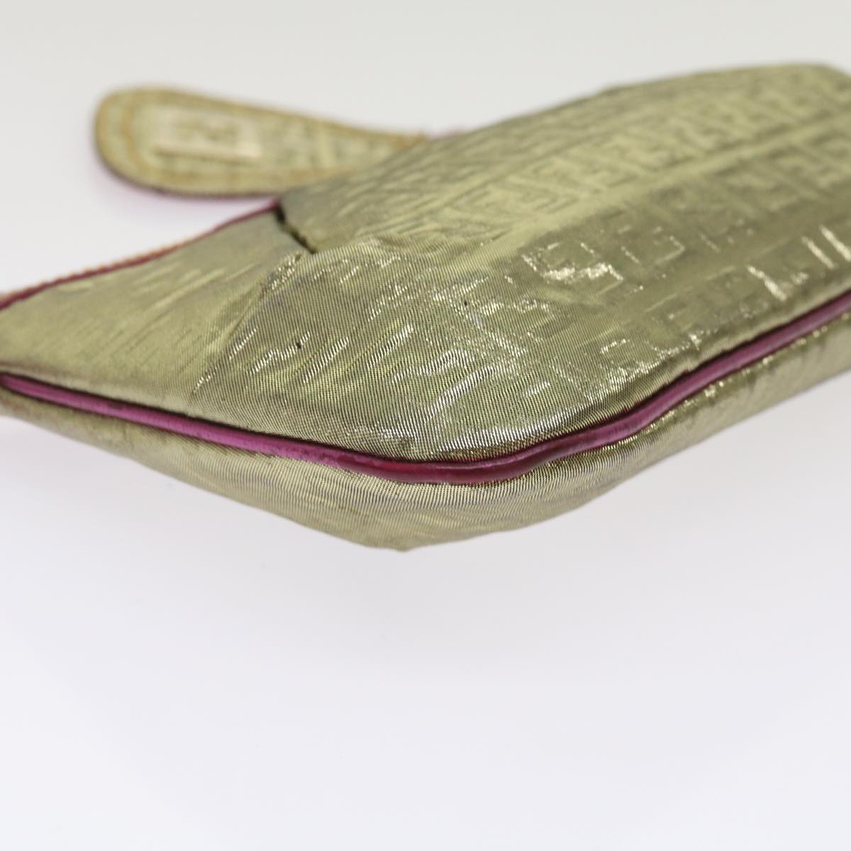 FENDI Zucchino Canvas Shoulder Bag Nylon Gold Pink yk10293