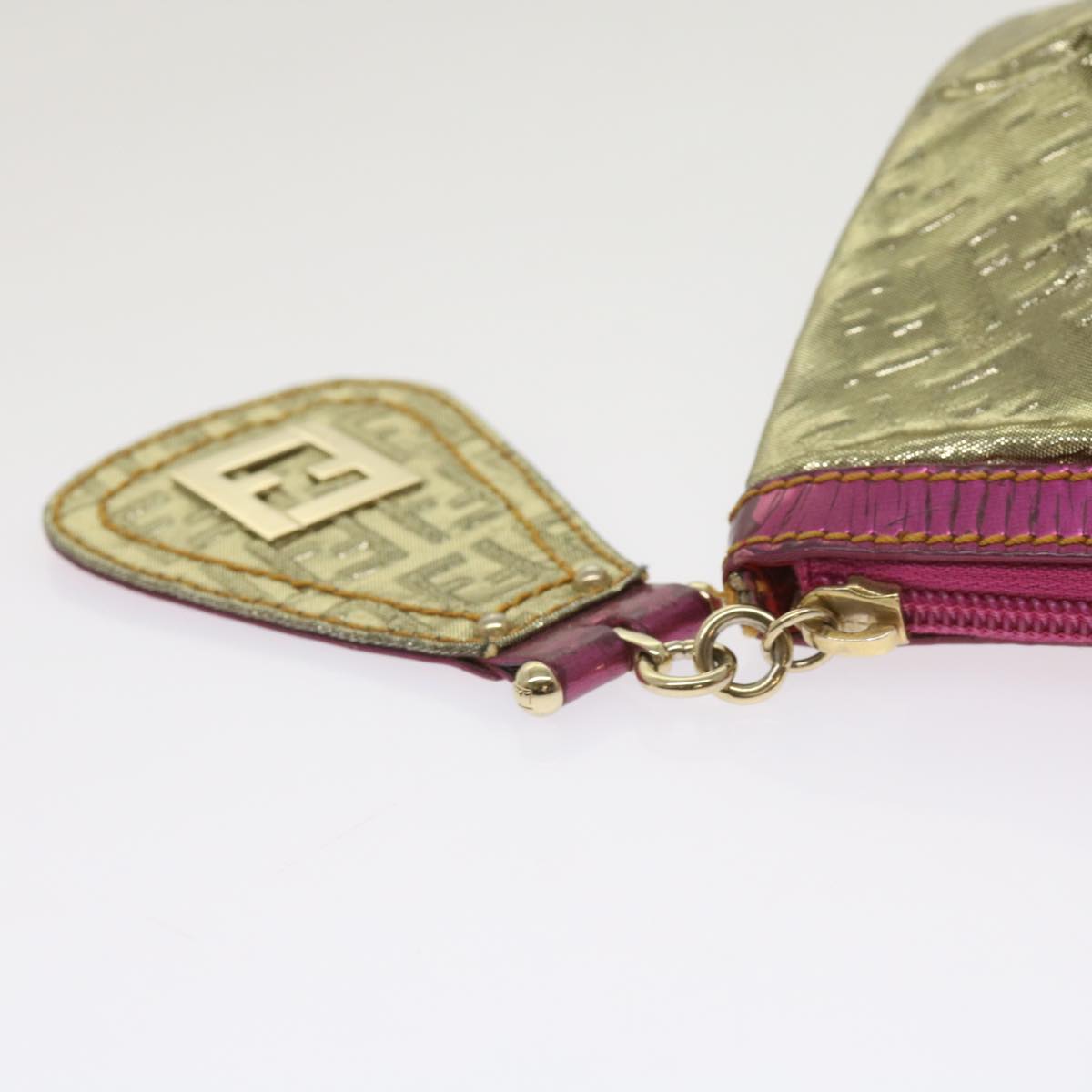 FENDI Zucchino Canvas Shoulder Bag Nylon Gold Pink yk10293