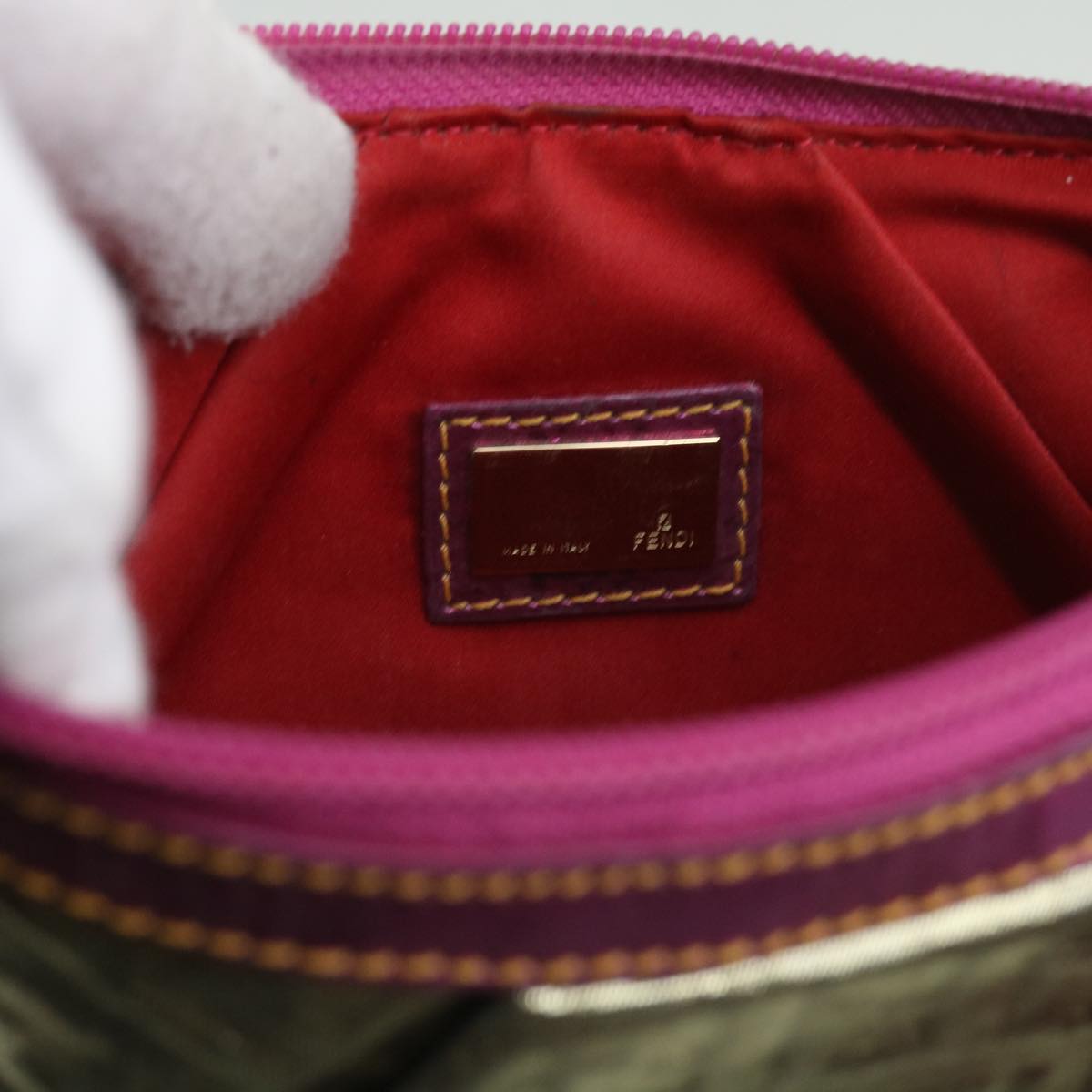 FENDI Zucchino Canvas Shoulder Bag Nylon Gold Pink yk10293