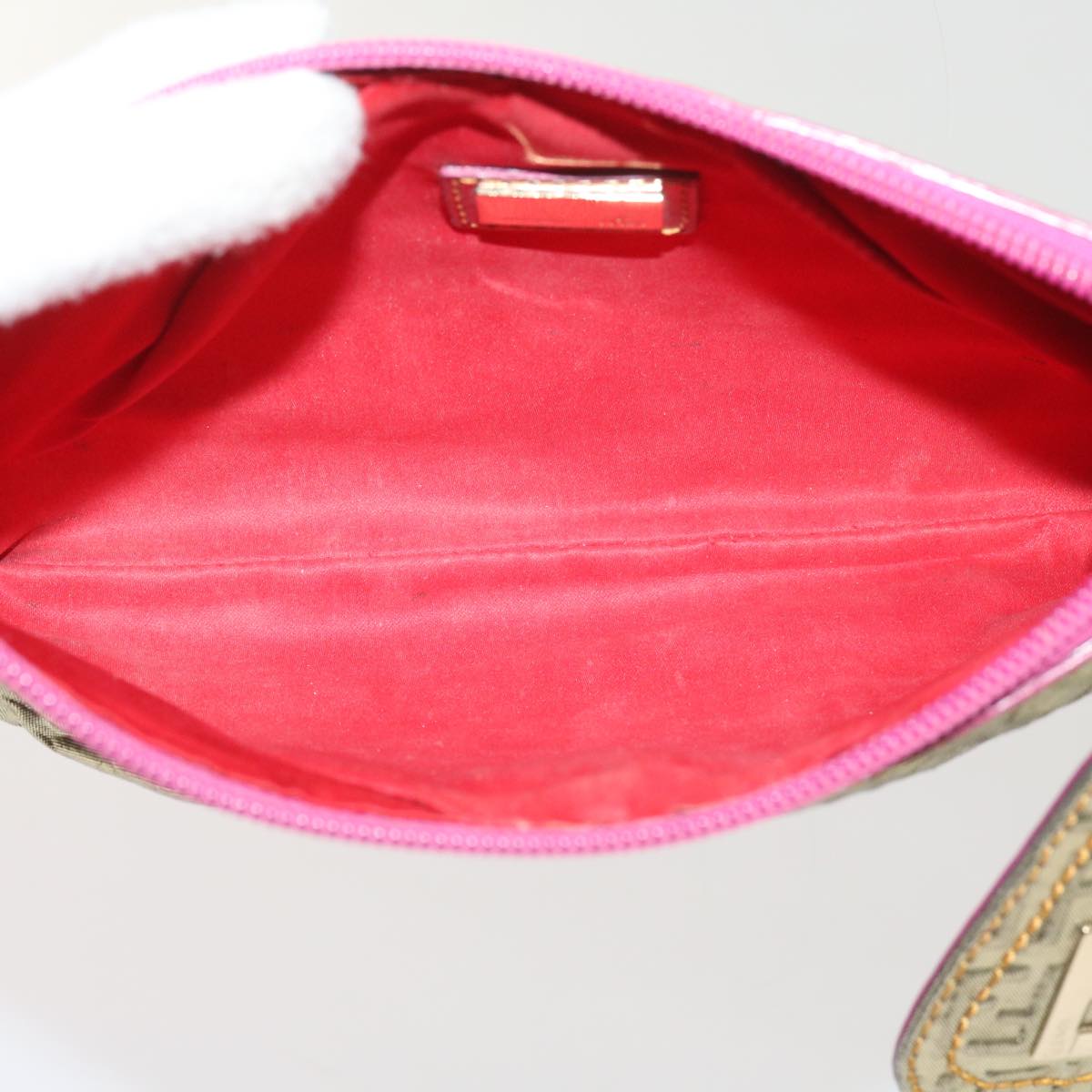 FENDI Zucchino Canvas Shoulder Bag Nylon Gold Pink yk10293