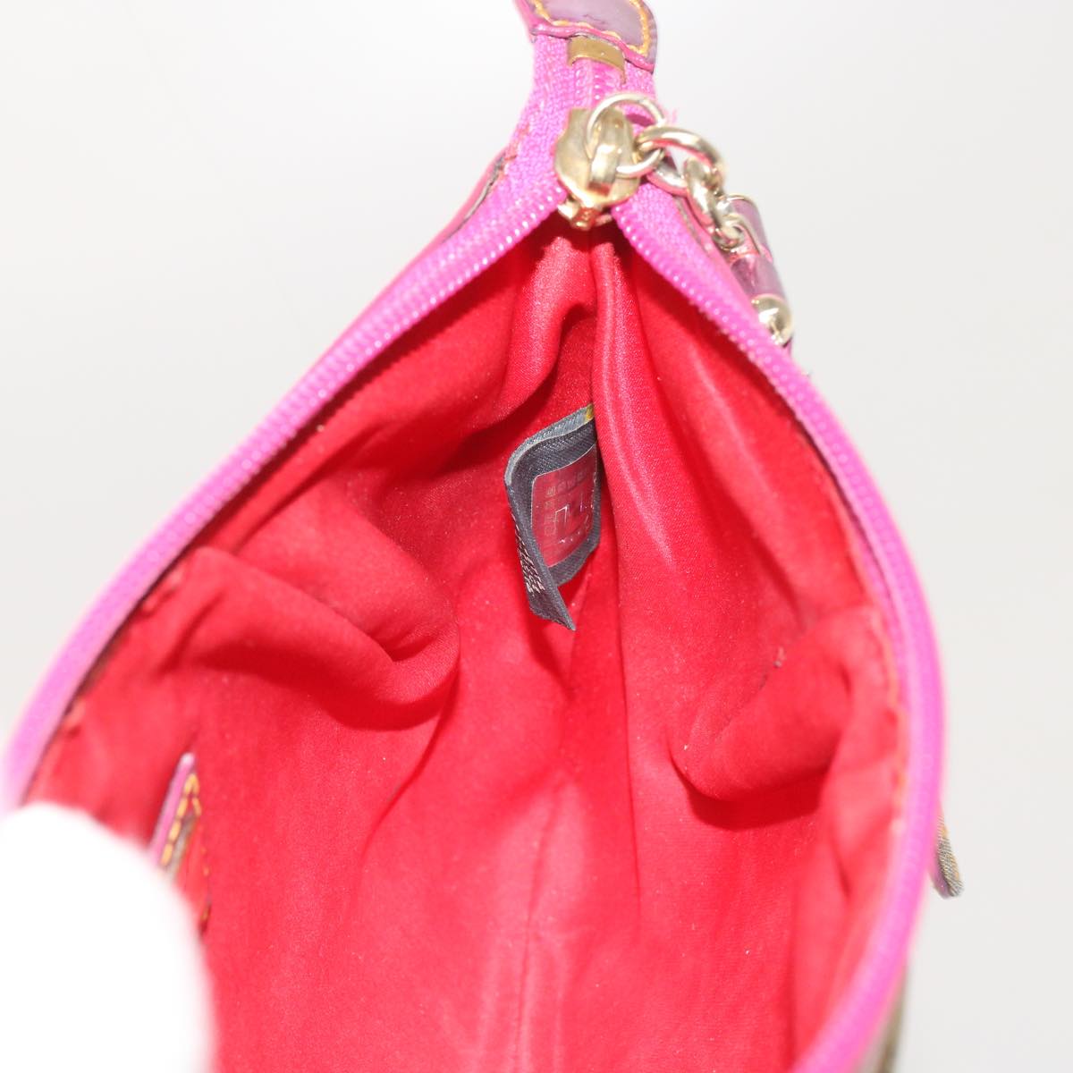 FENDI Zucchino Canvas Shoulder Bag Nylon Gold Pink yk10293