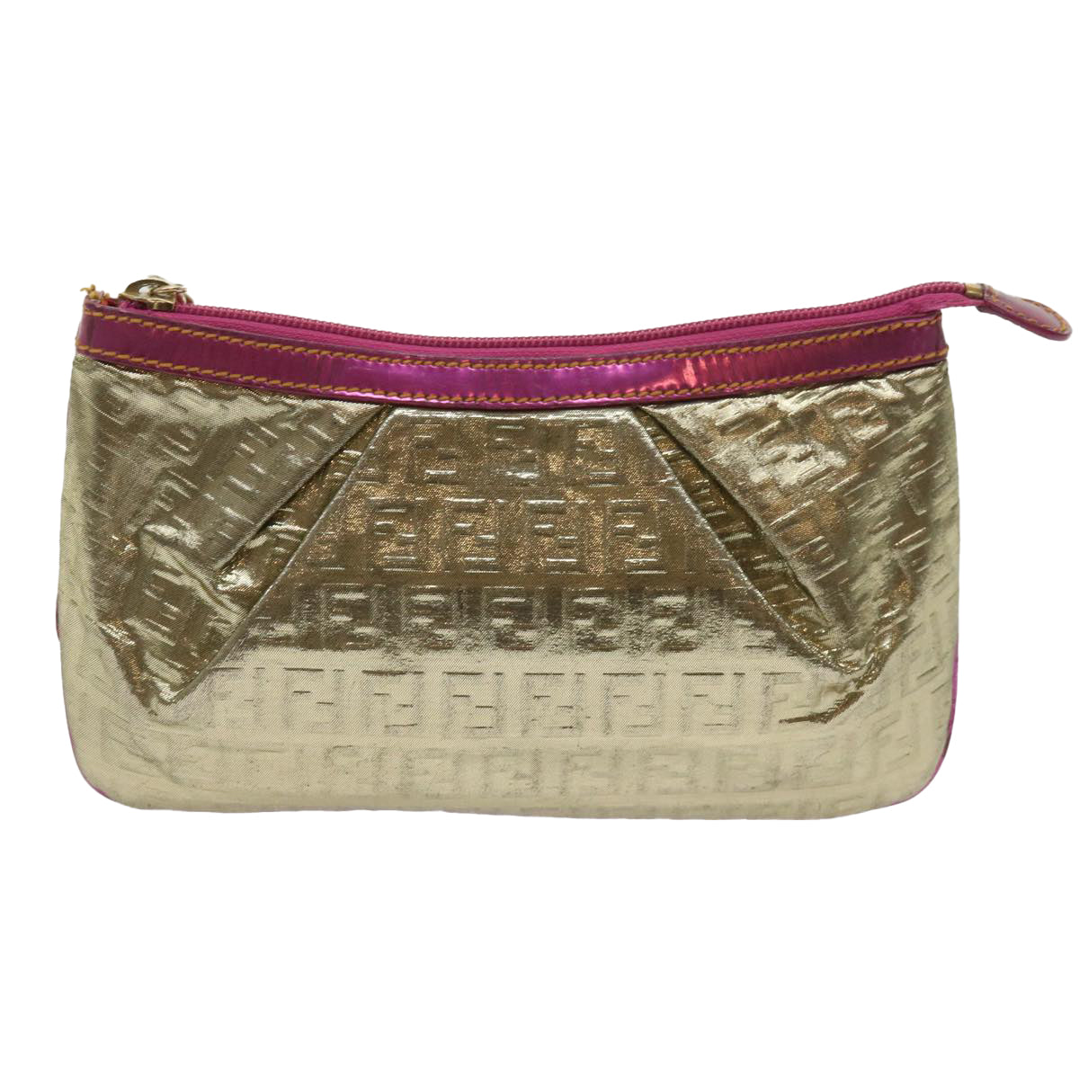 FENDI Zucchino Canvas Shoulder Bag Nylon Gold Pink yk10293