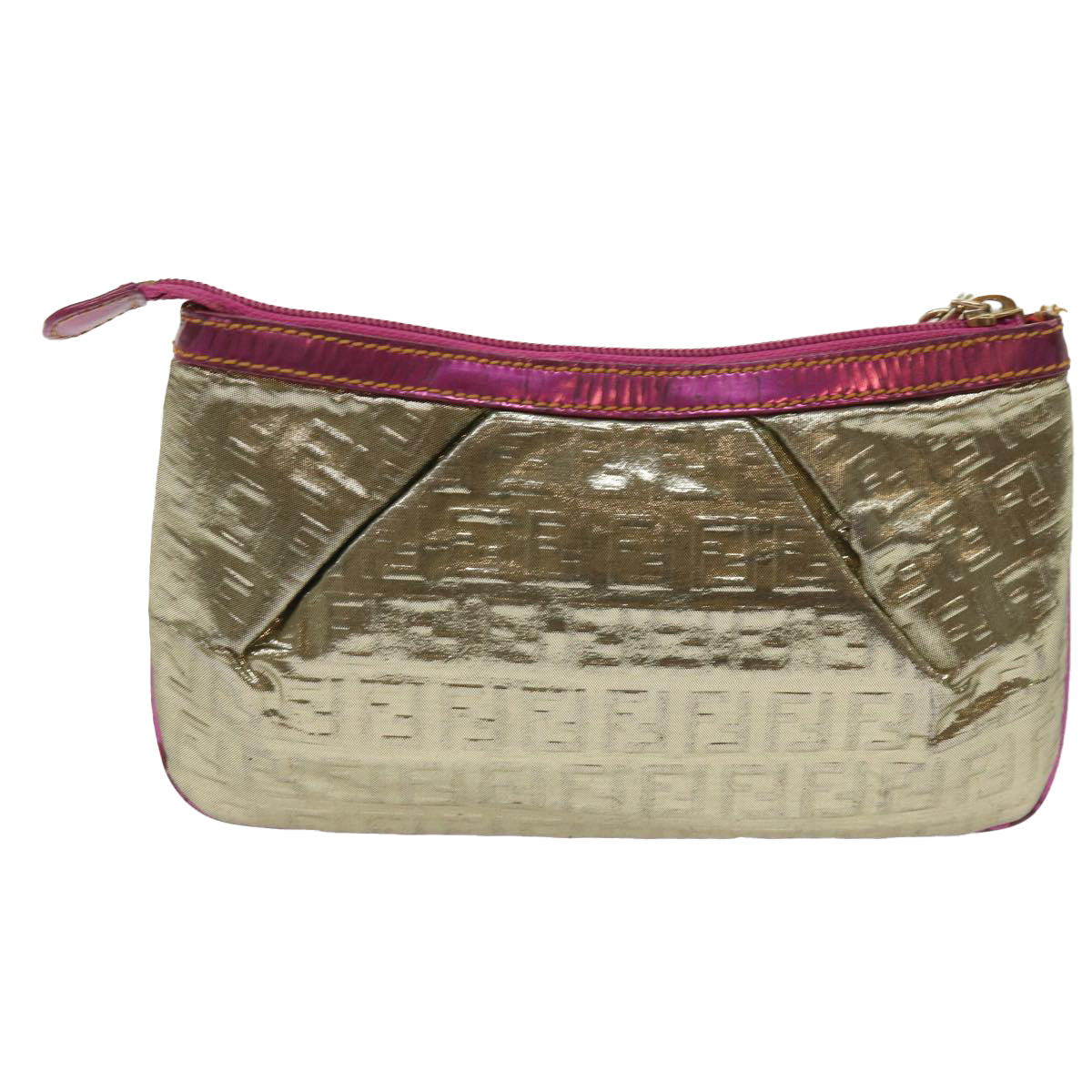 FENDI Zucchino Canvas Shoulder Bag Nylon Gold Pink yk10293