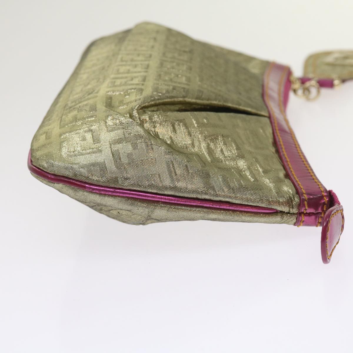 FENDI Zucchino Canvas Shoulder Bag Nylon Gold Pink yk10293