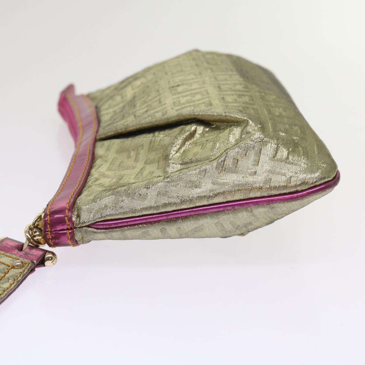 FENDI Zucchino Canvas Shoulder Bag Nylon Gold Pink yk10293