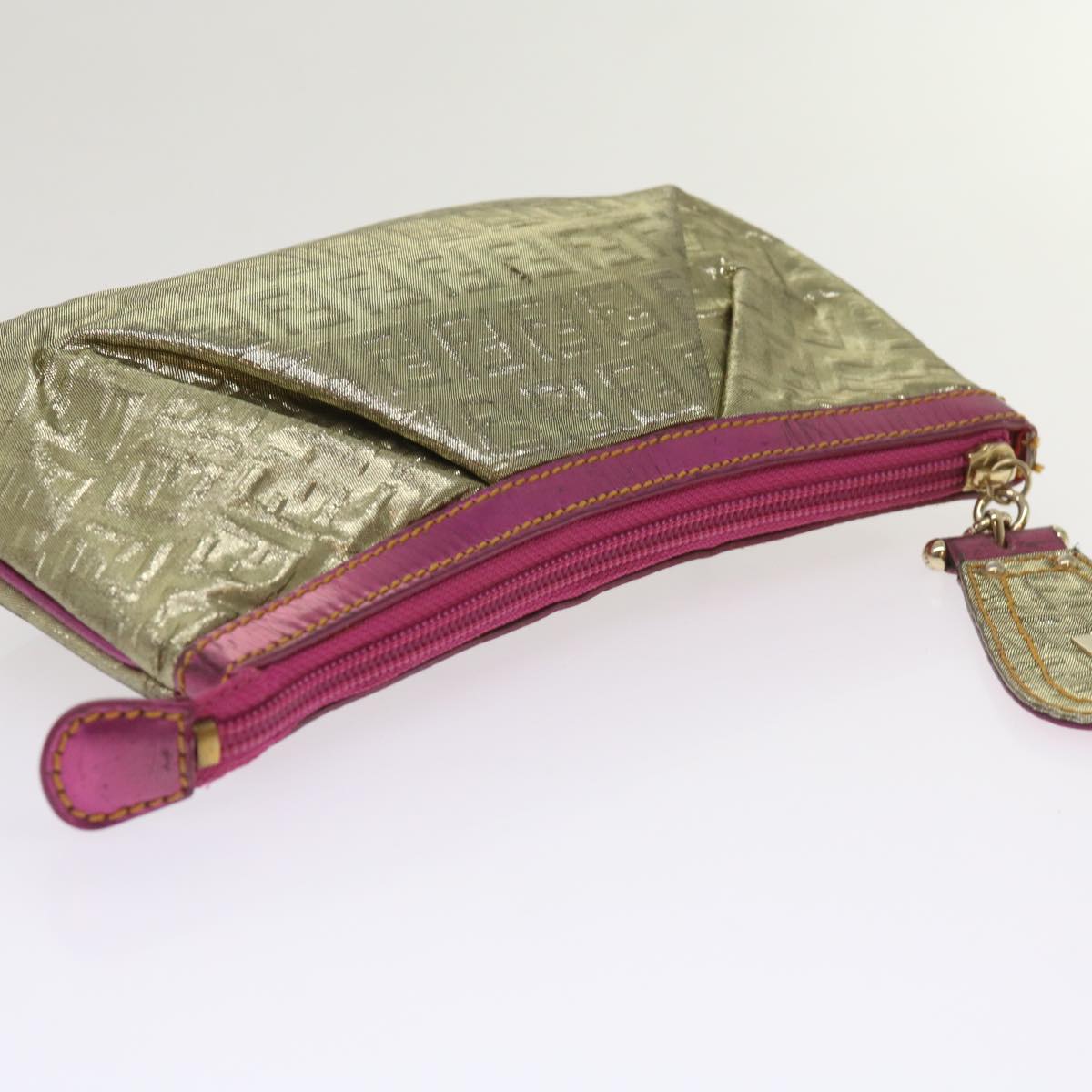 FENDI Zucchino Canvas Shoulder Bag Nylon Gold Pink yk10293