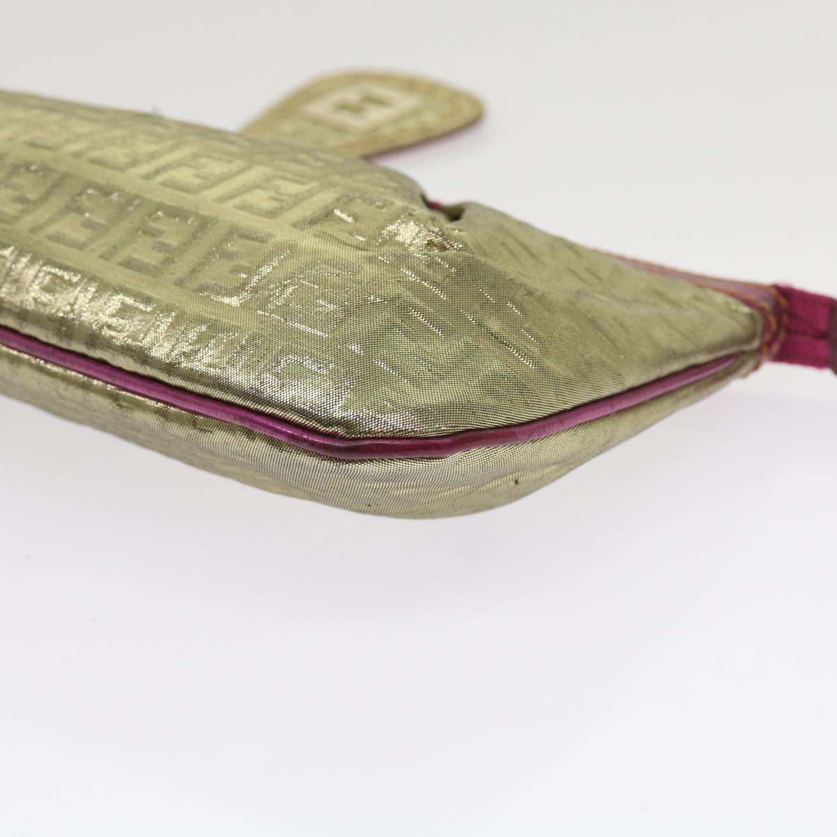 FENDI Zucchino Canvas Shoulder Bag Nylon Gold Pink yk10293