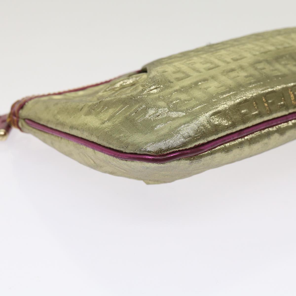 FENDI Zucchino Canvas Shoulder Bag Nylon Gold Pink yk10293