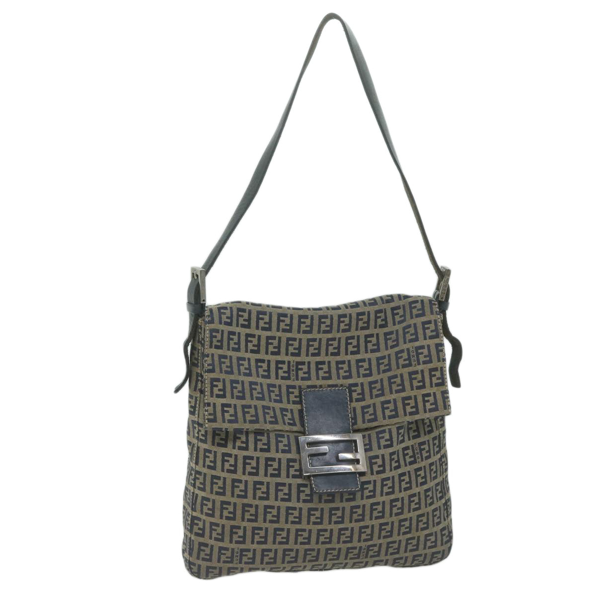 FENDI Zucchino Canvas Mamma Baguette Shoulder Bag Navy yk10314