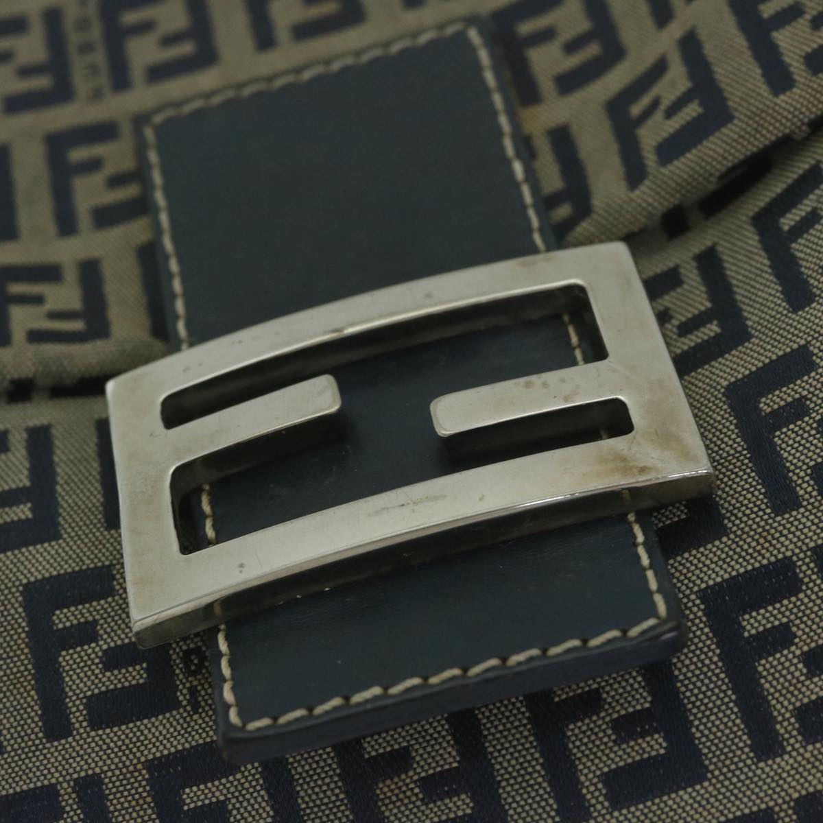 FENDI Zucchino Canvas Mamma Baguette Shoulder Bag Navy yk10314