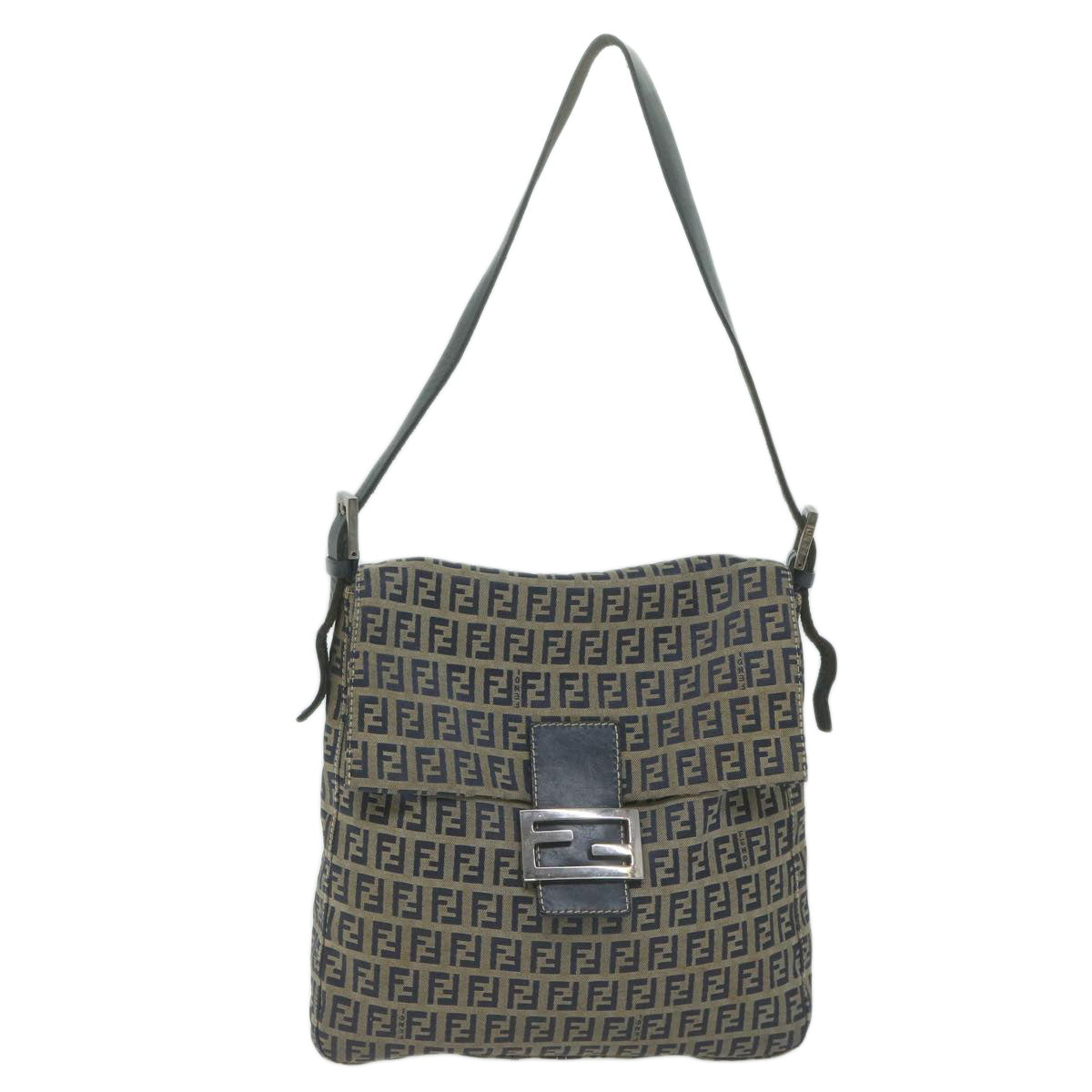 FENDI Zucchino Canvas Mamma Baguette Shoulder Bag Navy yk10314