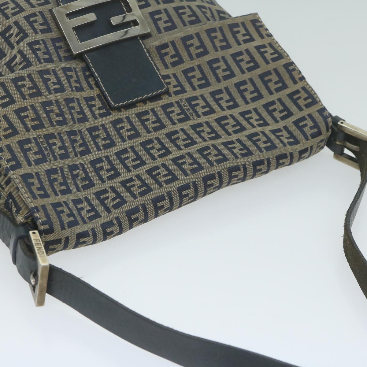 FENDI Zucchino Canvas Mamma Baguette Shoulder Bag Navy yk10314