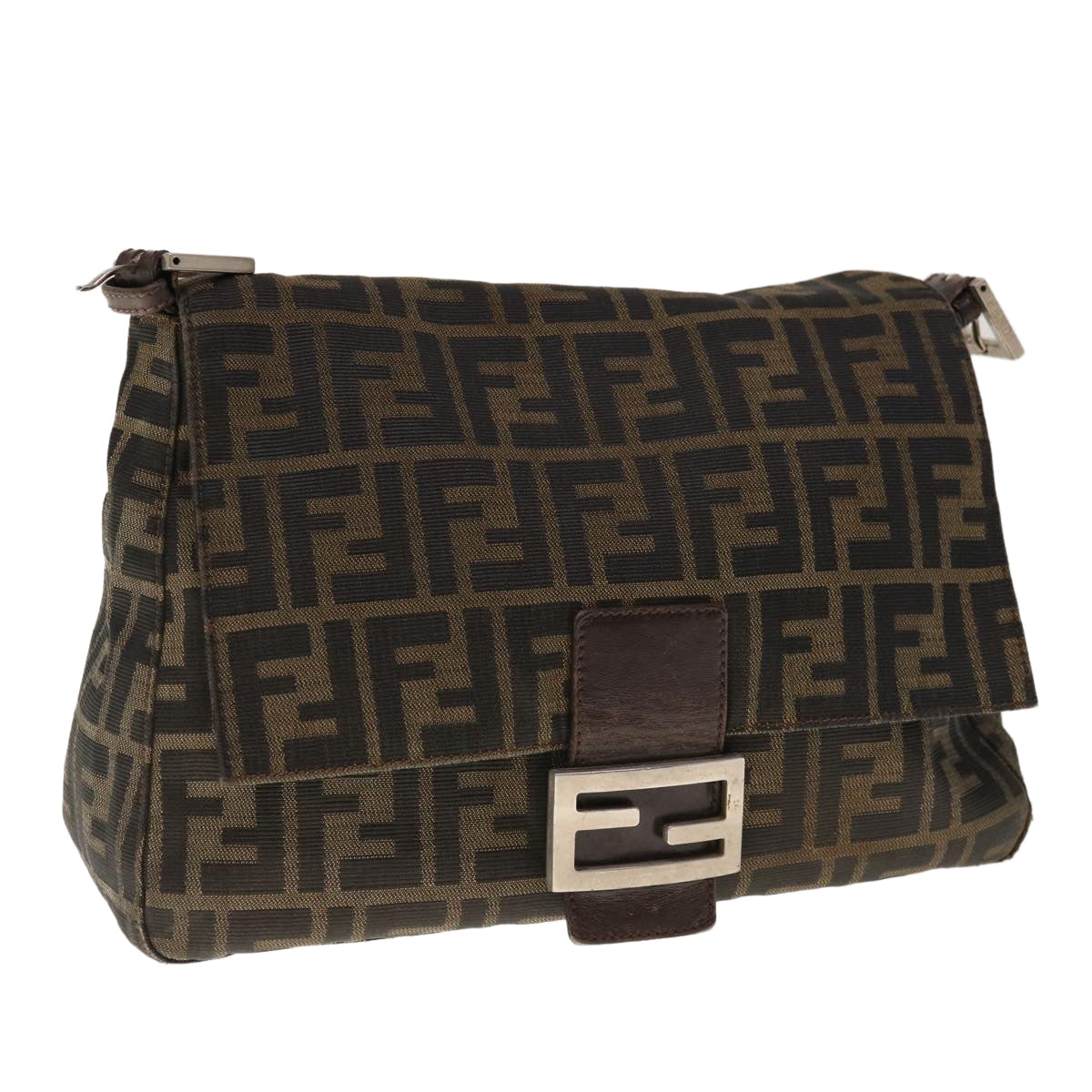 FENDI Zucca Canvas Mamma Baguette Shoulder Bag Brown Black yk10323