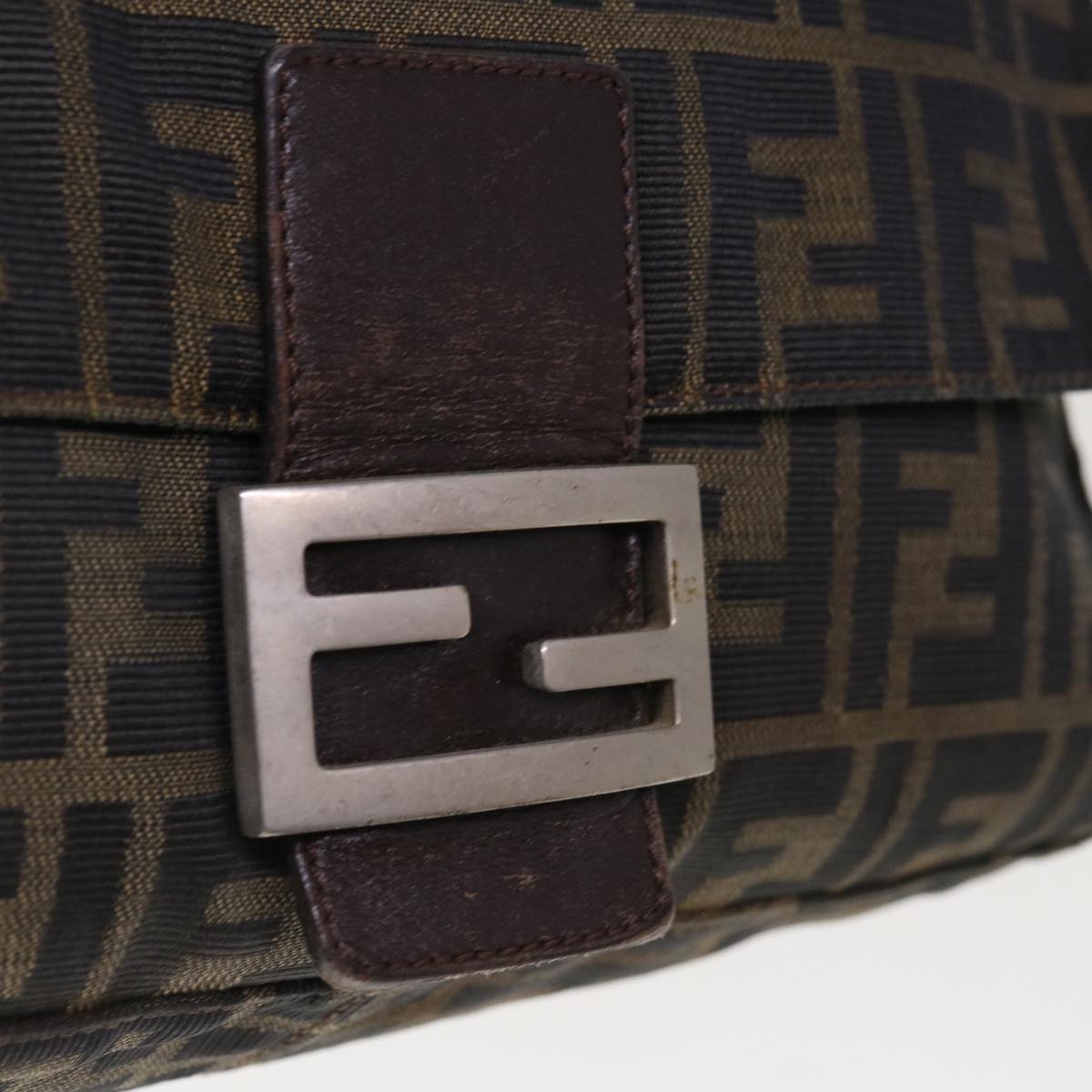 FENDI Zucca Canvas Mamma Baguette Shoulder Bag Brown Black yk10323