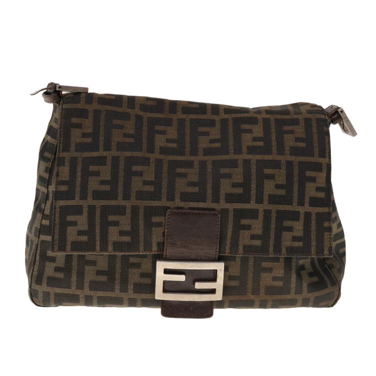 FENDI Zucca Canvas Mamma Baguette Shoulder Bag Brown Black yk10323