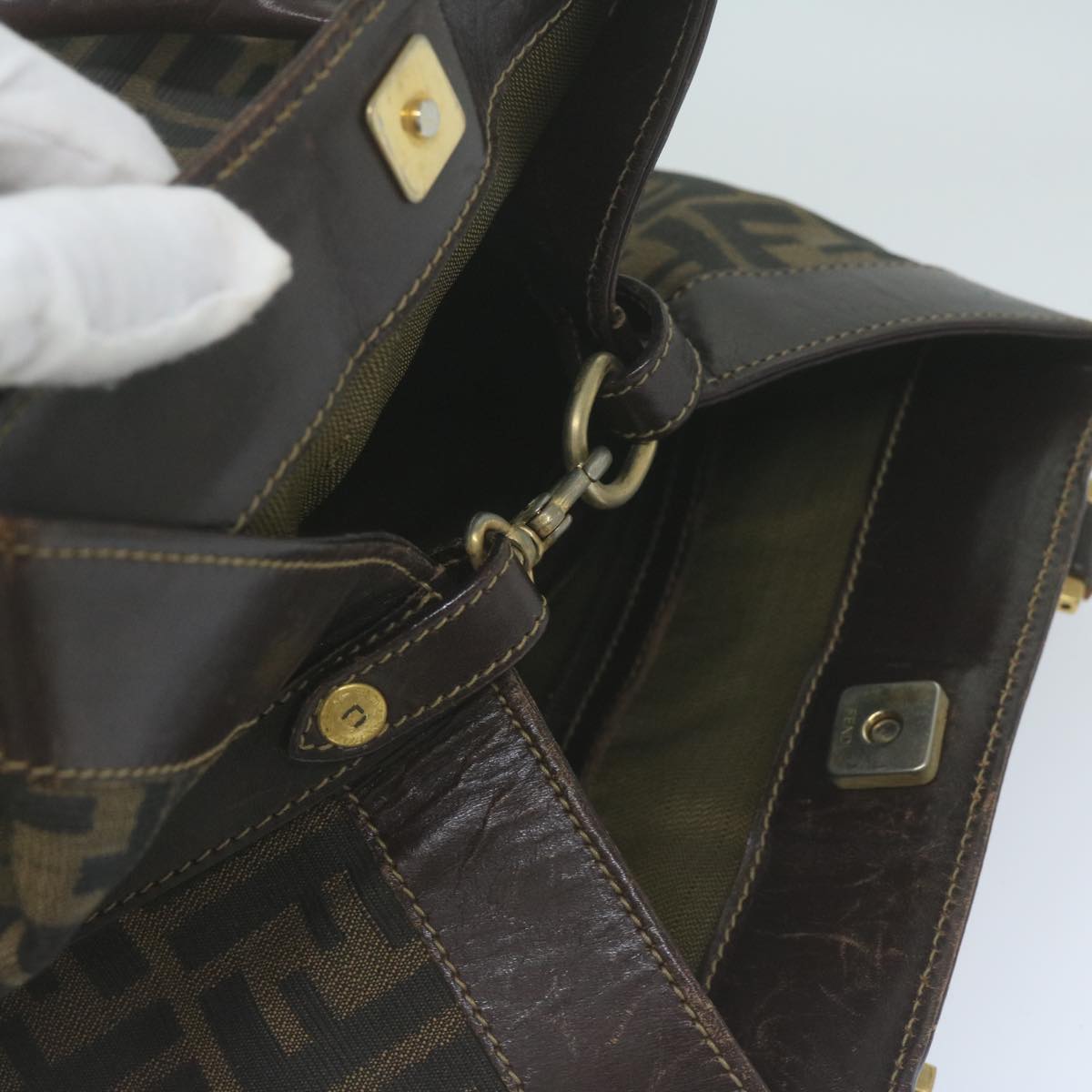 FENDI Zucca Canvas Hand Bag Black Brown yk10338