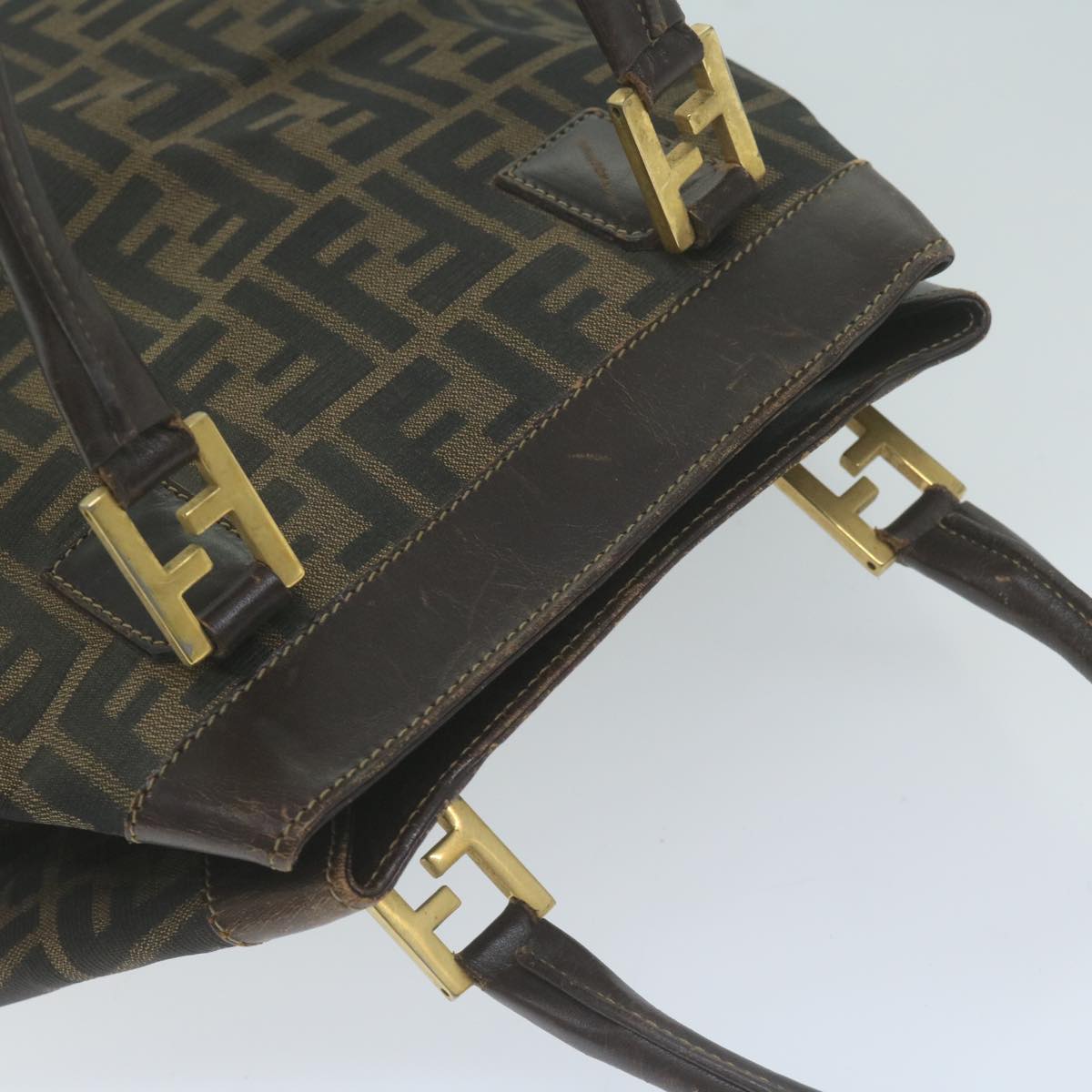 FENDI Zucca Canvas Hand Bag Black Brown yk10338