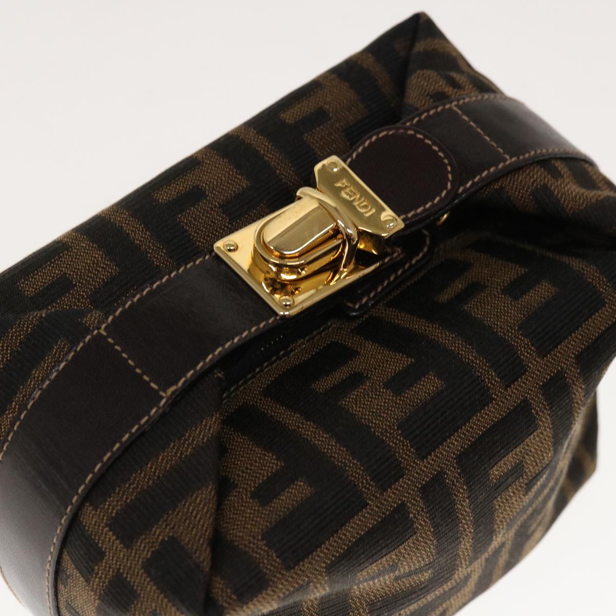 FENDI Zucca Canvas Hand Pouch Brown Black yk10361