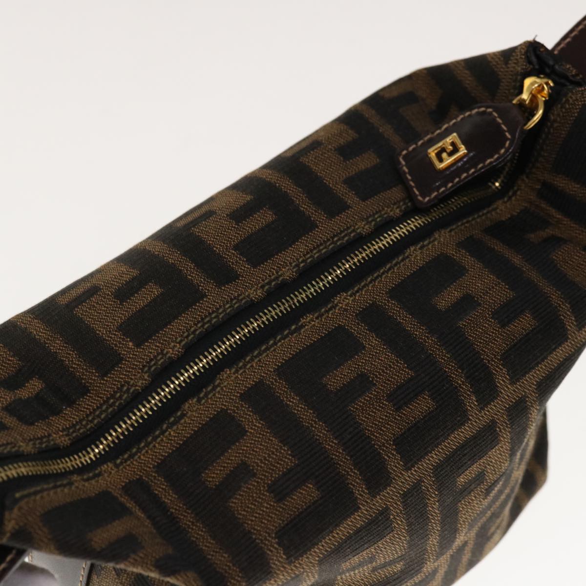 FENDI Zucca Canvas Hand Pouch Brown Black yk10361
