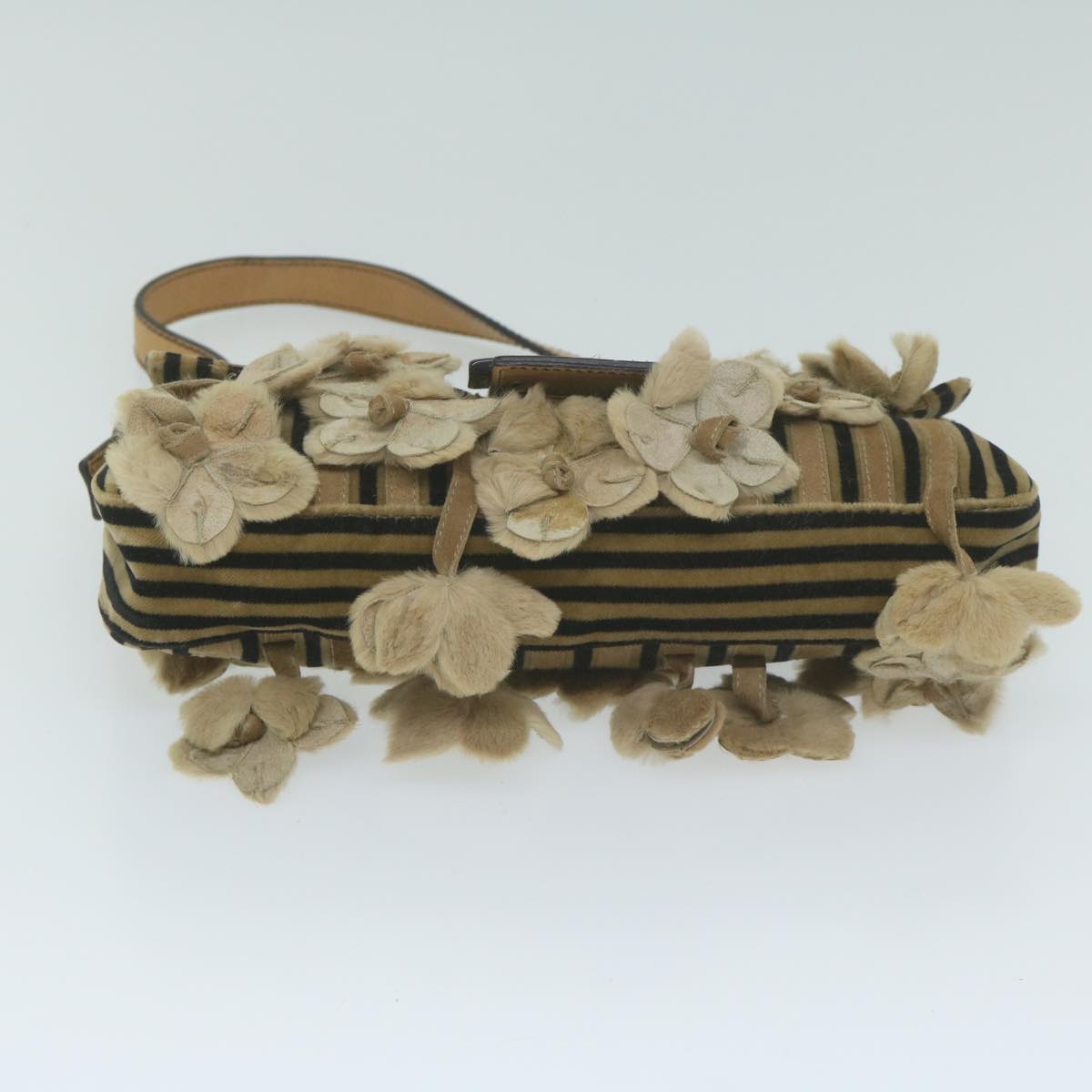 FENDI Flower Mamma Baguette Shoulder Bag Velor Brown yk10365