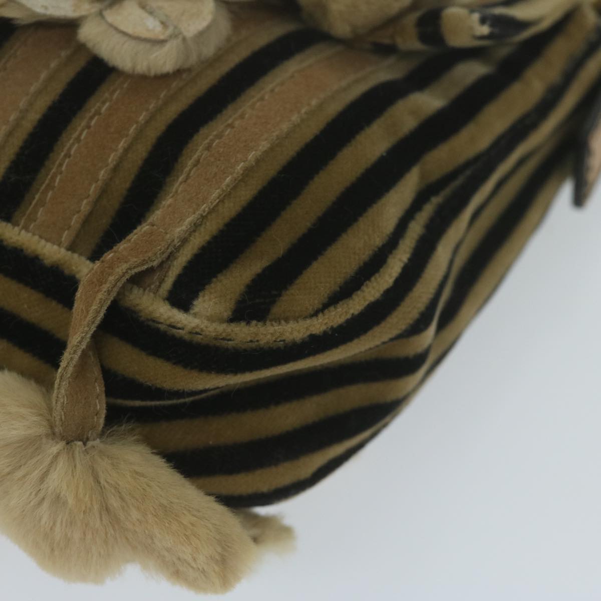 FENDI Flower Mamma Baguette Shoulder Bag Velor Brown yk10365