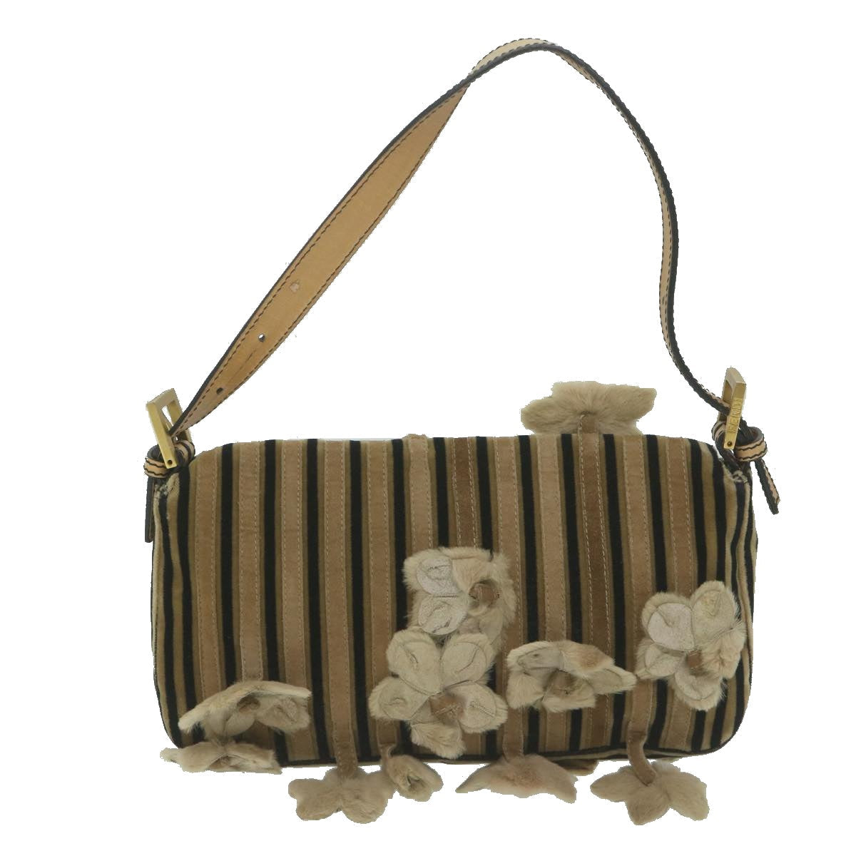 FENDI Flower Mamma Baguette Shoulder Bag Velor Brown yk10365