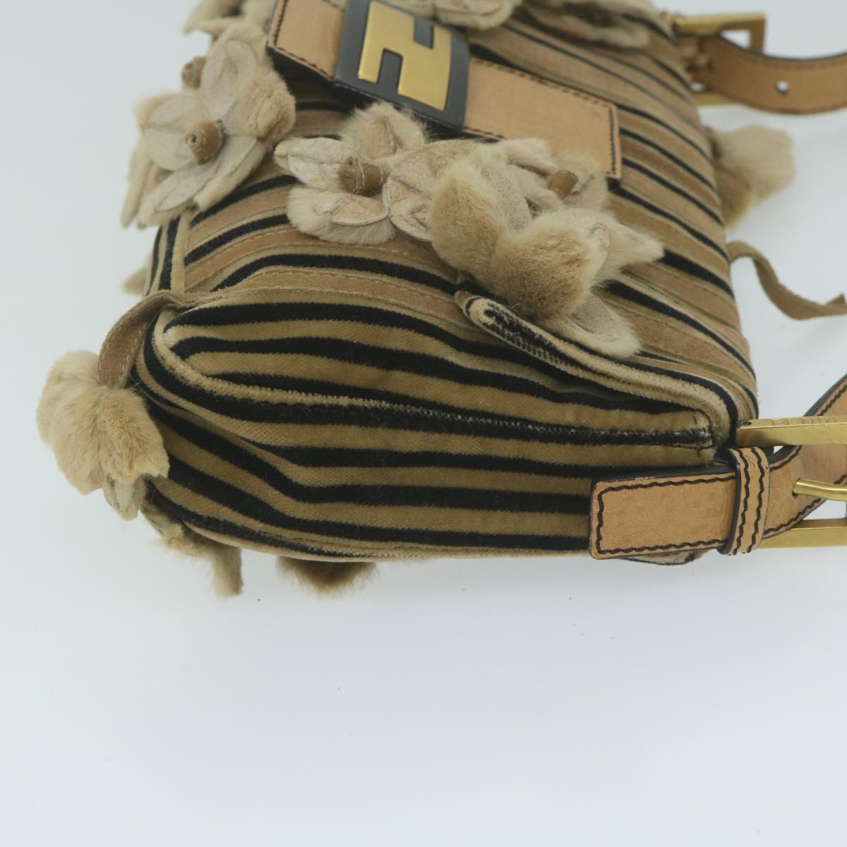 FENDI Flower Mamma Baguette Shoulder Bag Velor Brown yk10365