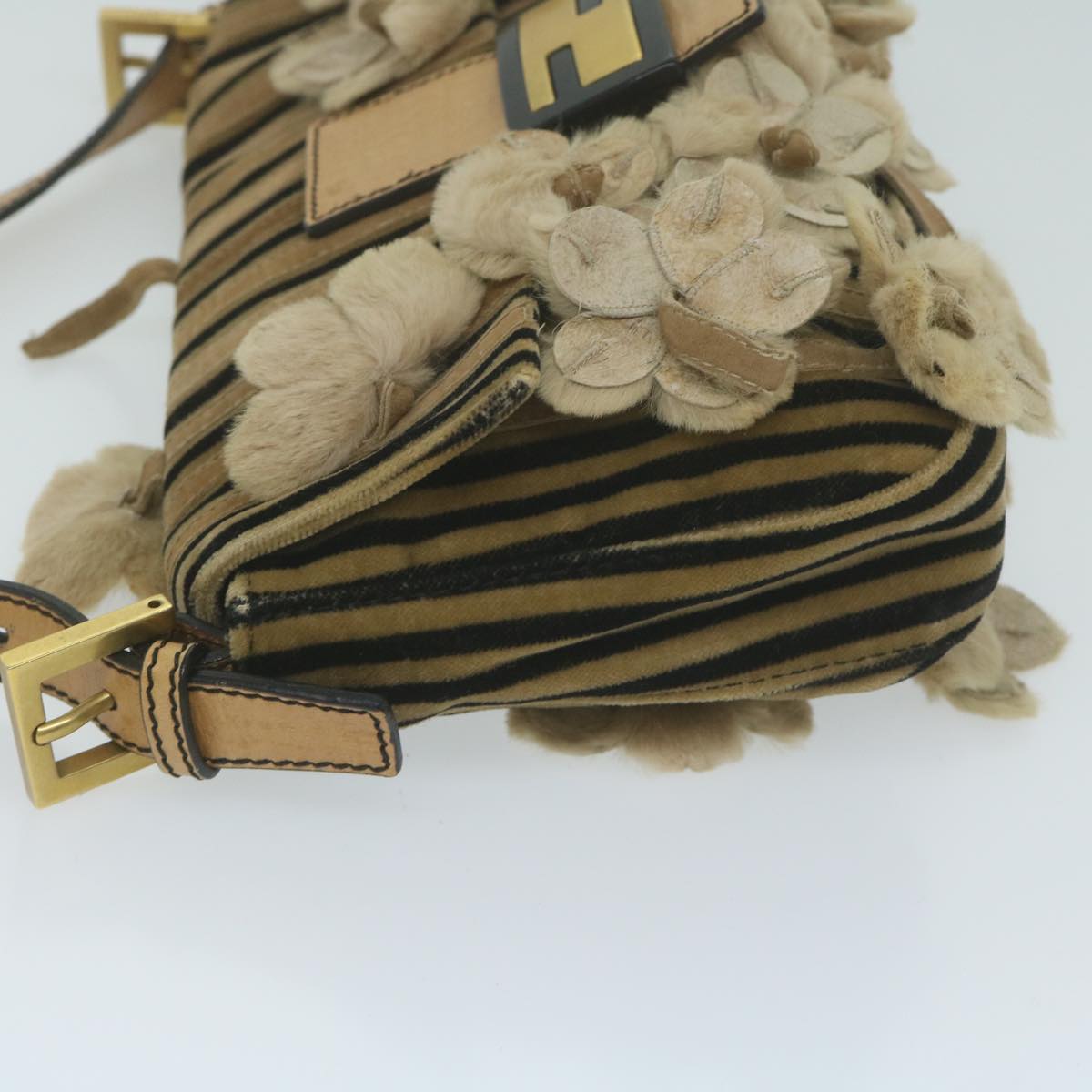 FENDI Flower Mamma Baguette Shoulder Bag Velor Brown yk10365