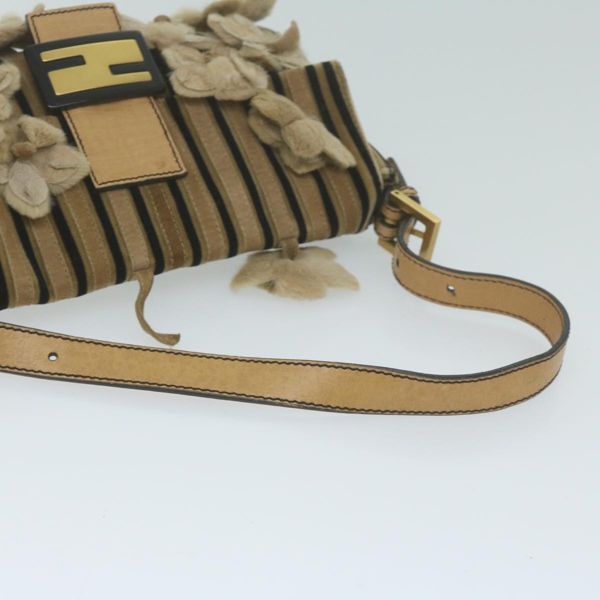 FENDI Flower Mamma Baguette Shoulder Bag Velor Brown yk10365