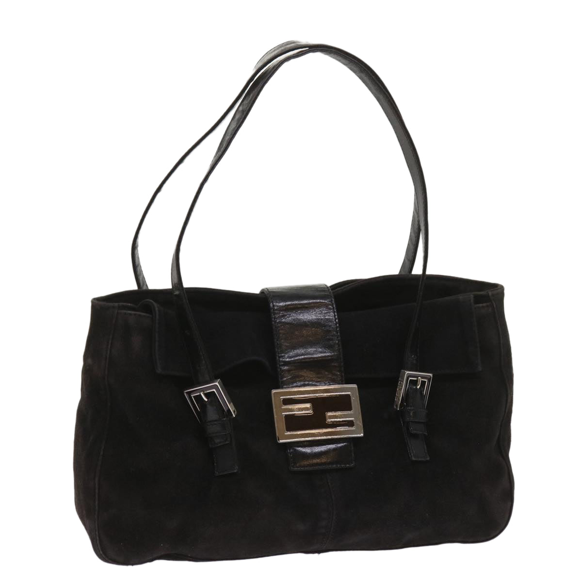 FENDI Shoulder Bag Suede Black yk10461