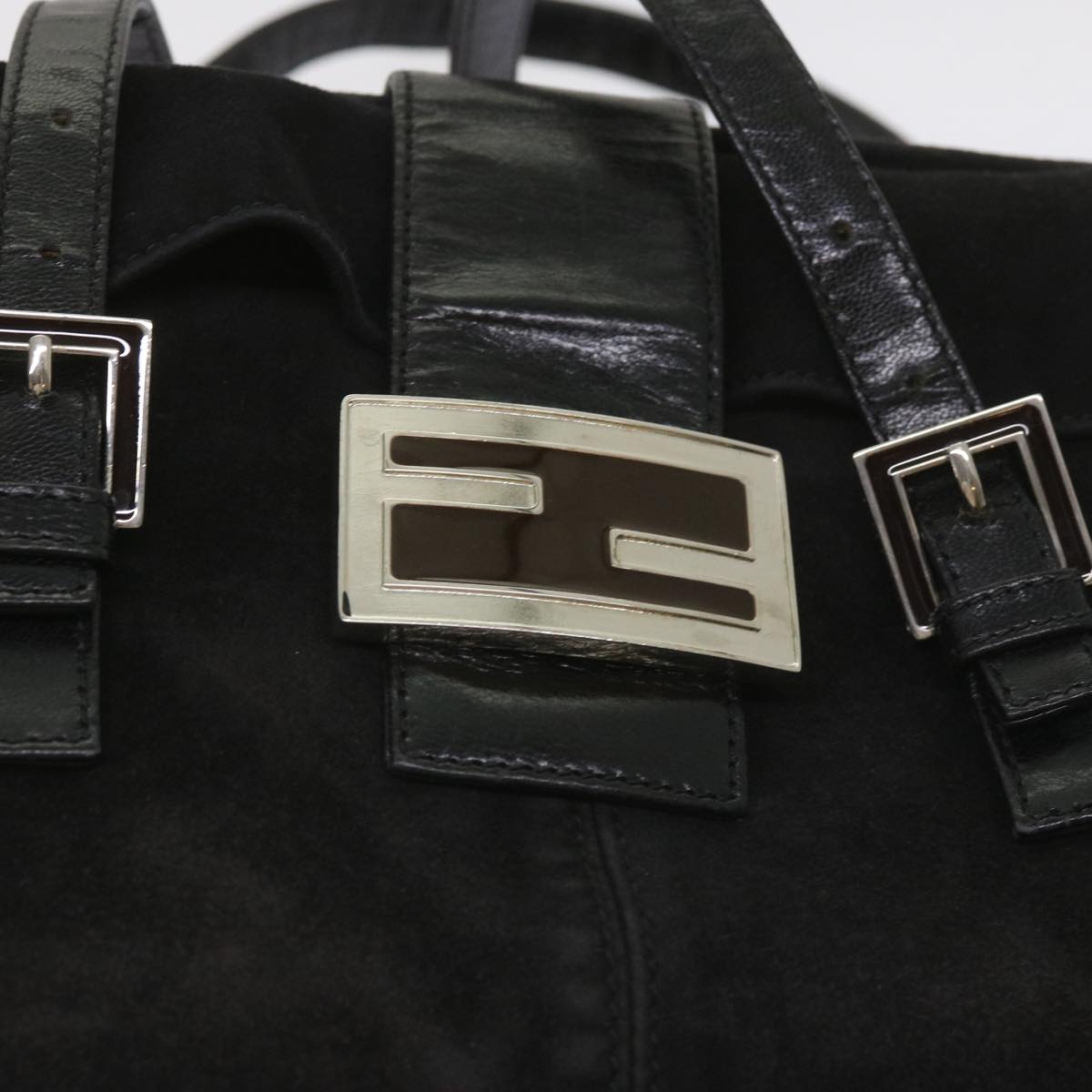 FENDI Shoulder Bag Suede Black yk10461