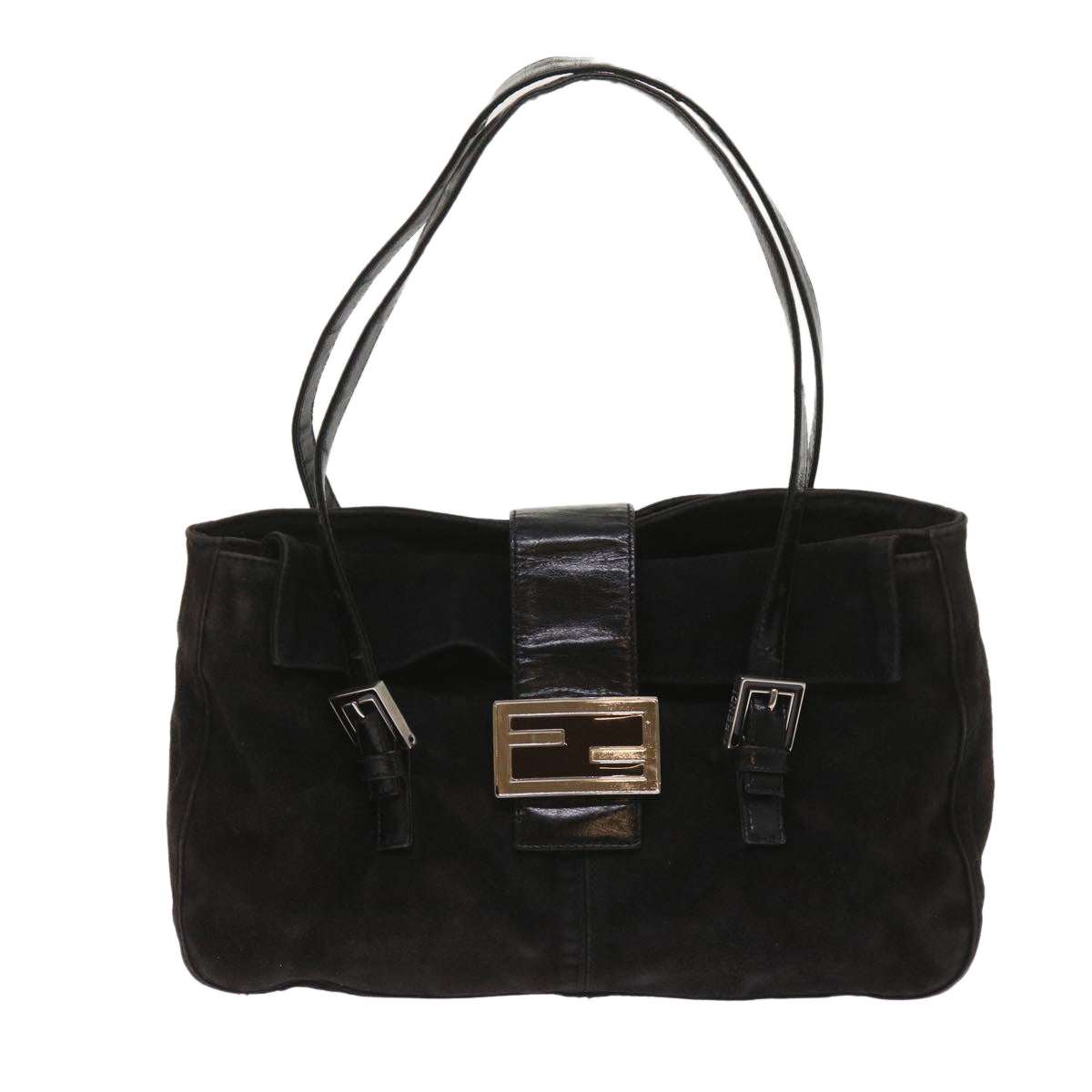 FENDI Shoulder Bag Suede Black yk10461