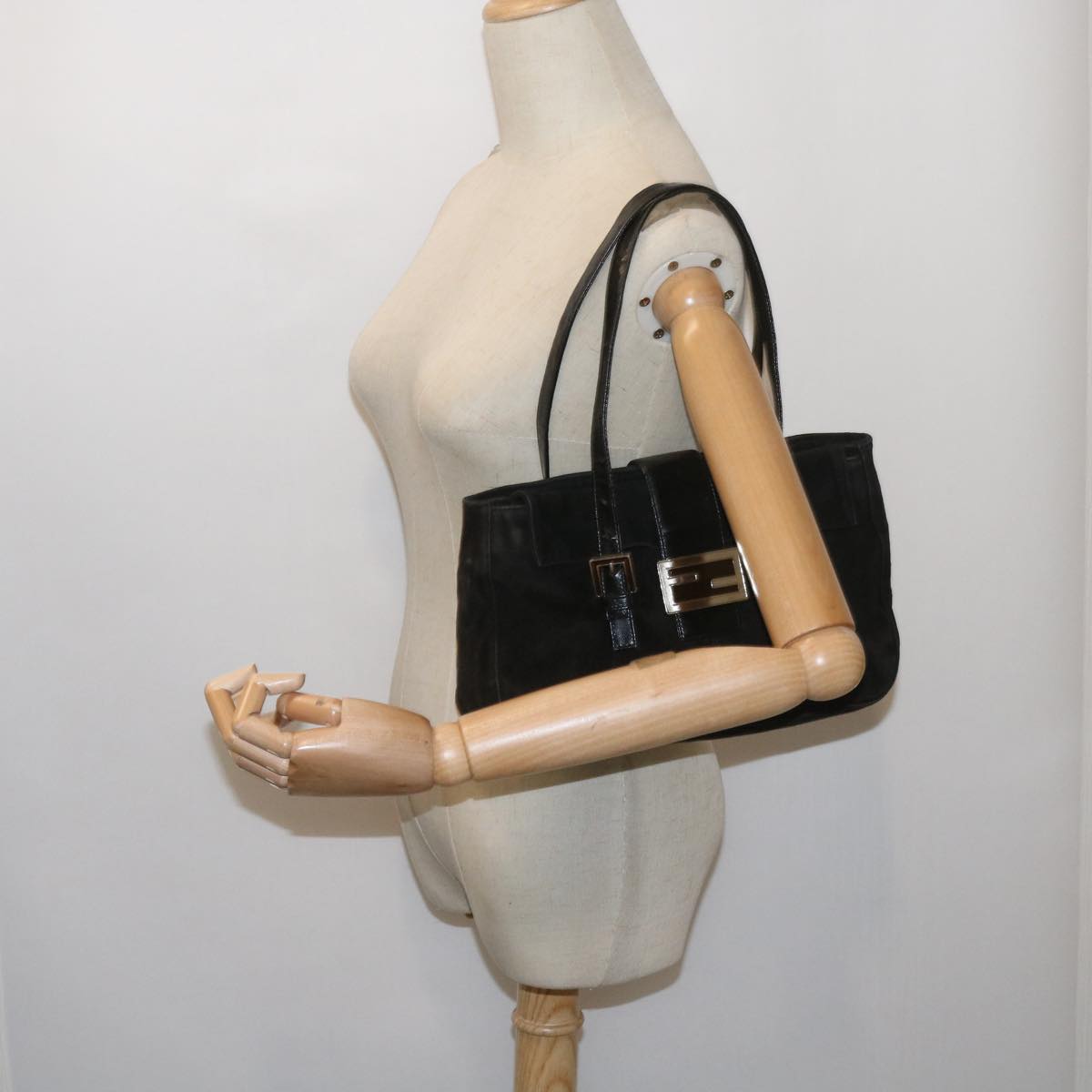 FENDI Shoulder Bag Suede Black yk10461