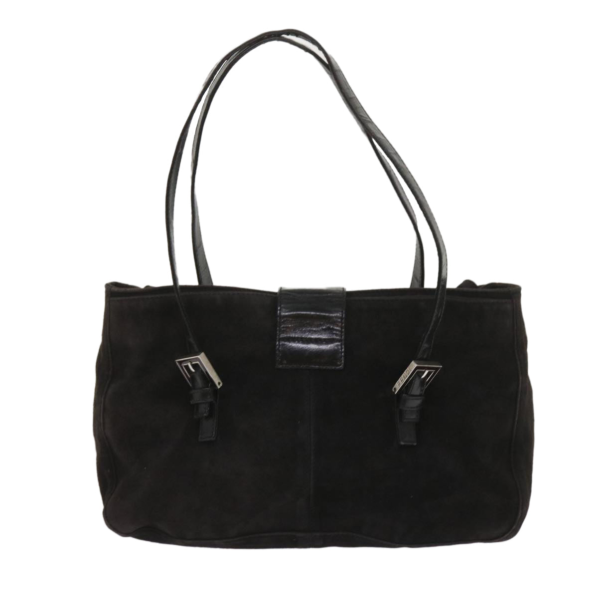 FENDI Shoulder Bag Suede Black yk10461